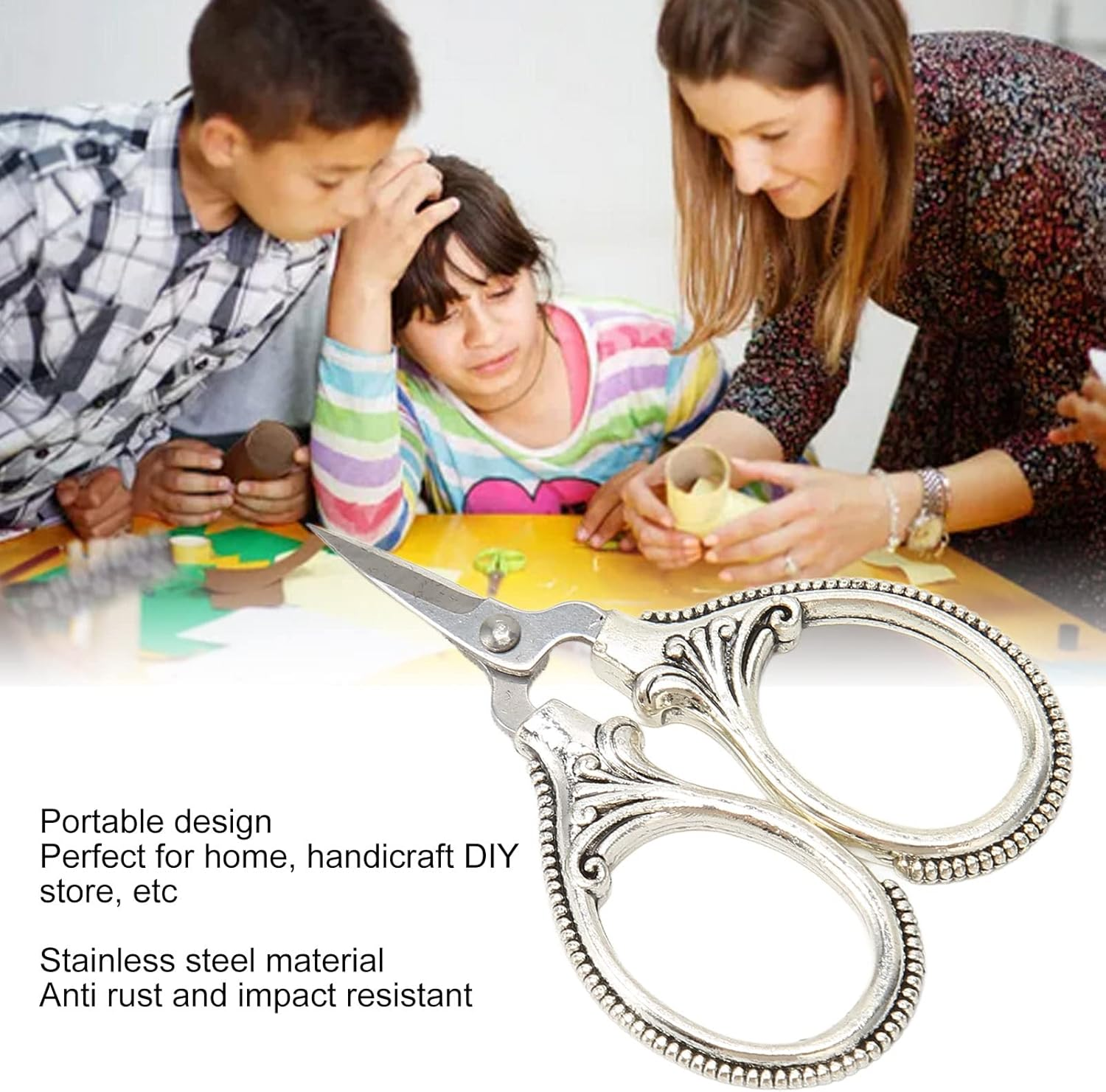 Embroidery Scissors, 1.7 X 2.4In Mini Scissors Stainless Steel Sewing Crafting Scissors with Iron Box Vintage Embroidery Shears Small Sewing Scissors for Handicraft DIY, Artwork image number 6