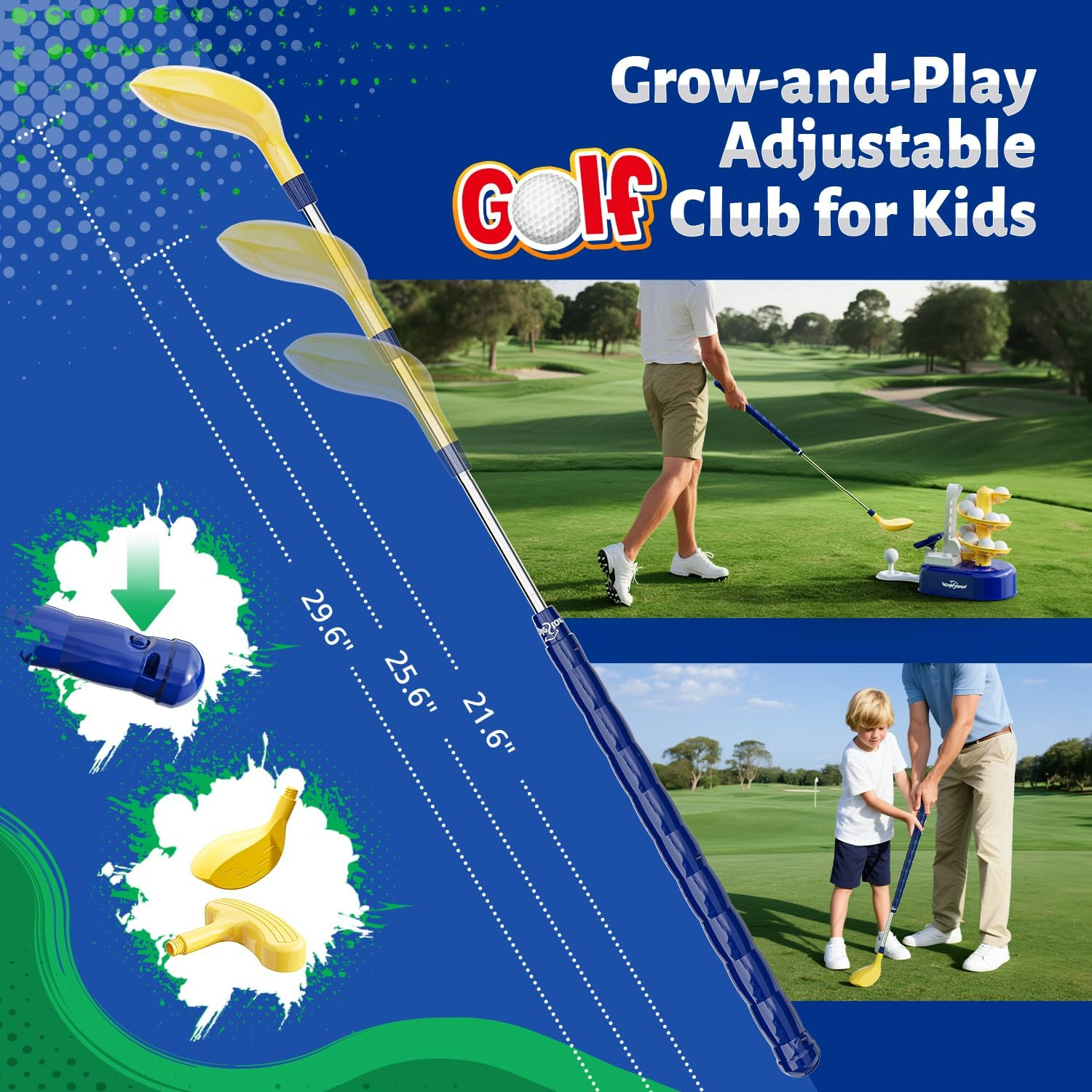 Eagle Stone Kids Golf Toys Set Outdoor Lawn Sport Toy with 15Pcs Training Golf Balls & Clubs Equipment, Indoor Exercise Game, Portable outside Yard Active Gifts for 3 4 5 6 7 8 Year Olds Boys Girls image number 2