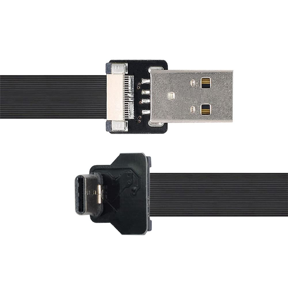 Xiwai 0.5M up down Angled USB 2.0 Type-A Male to USB-C Type-C Male Data Flat Slim FPC Cable for FPV & Disk & Phone image number 5