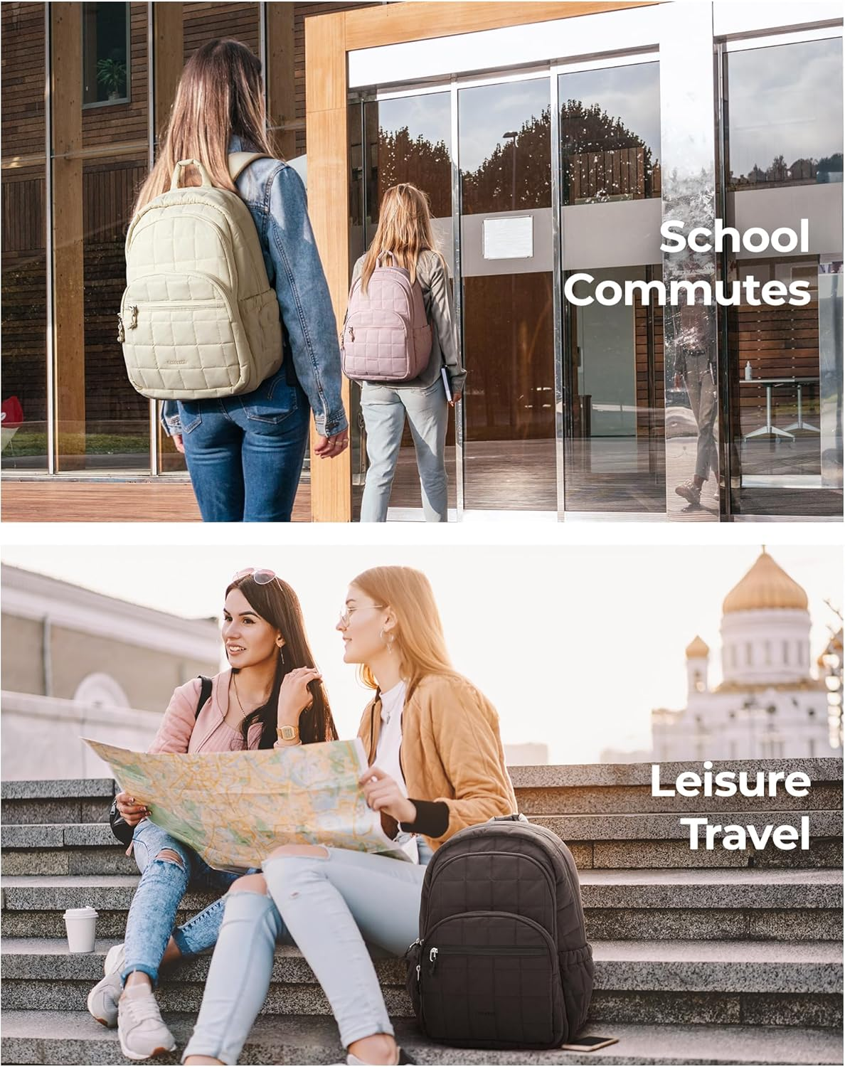 BAGSMART College Laptop Backpack, Travel Laptop Backpack for Women, Quilted Casual Daypack image number 6