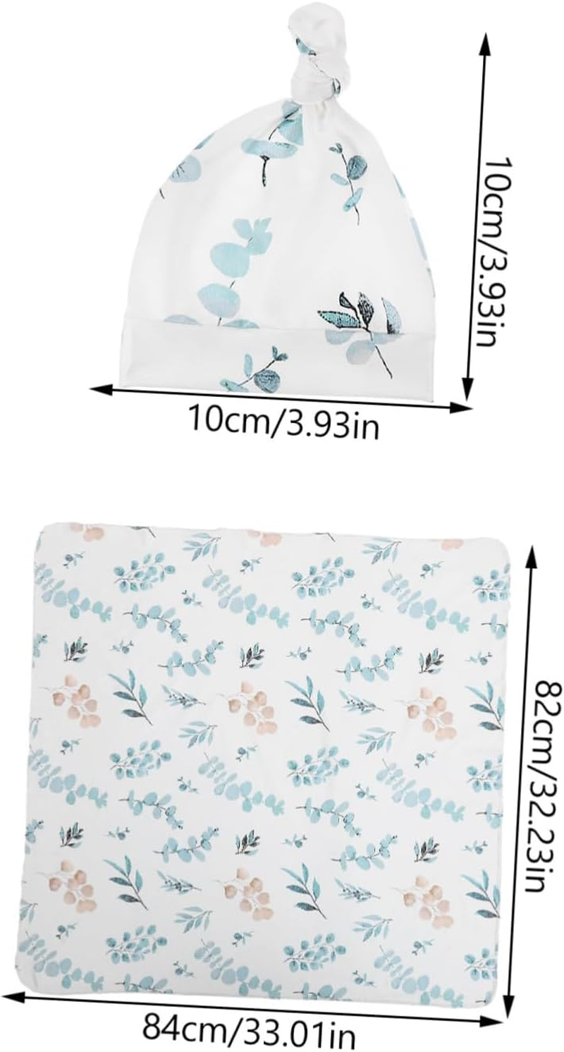 Newborn Swaddle Blanket with Hat Headband Soft Polyester Boy Girl Receiving Blanket with Name Sign Eucalyptus Leaves Design for Photography And image number 5