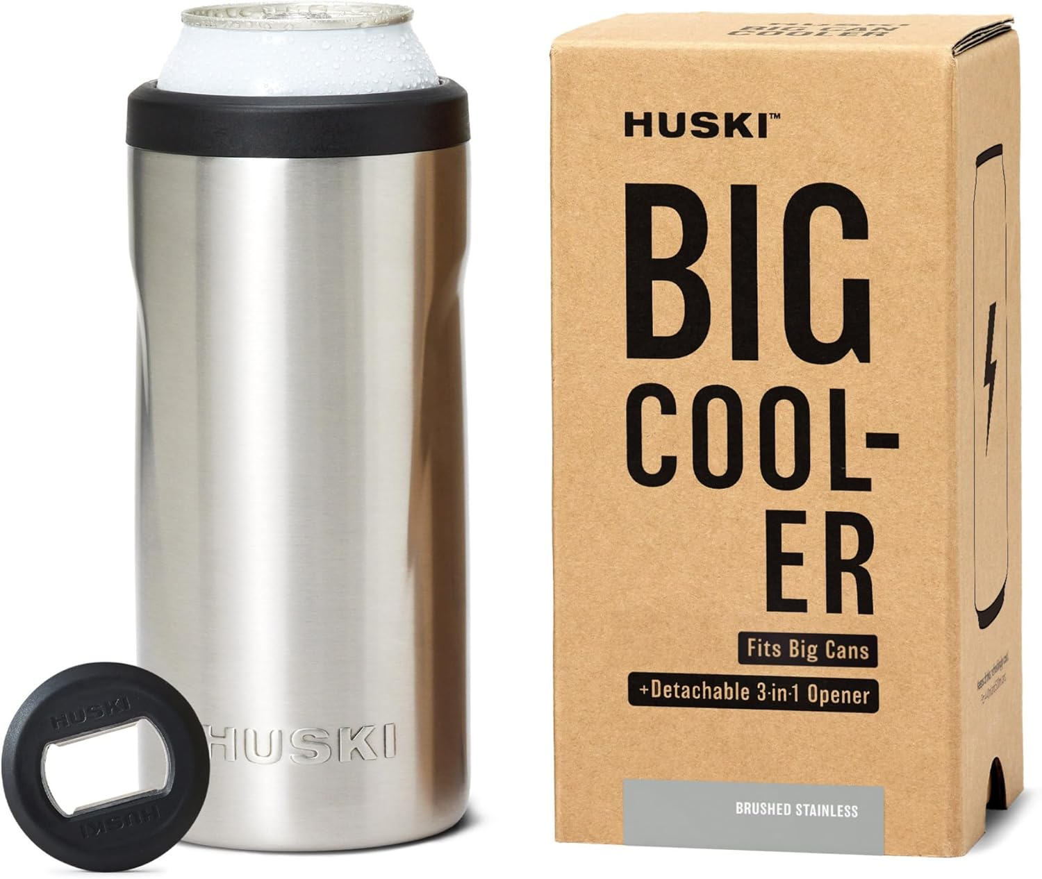 Huski Big Can Cooler | New | Premium 440Ml & 500Ml Beer & Energy Drink Cooler with Detachable 3-In-1 Opener | Triple Insulated | Keeps Cans up to 10X Colder | Doubles as a Tumbler (Black)