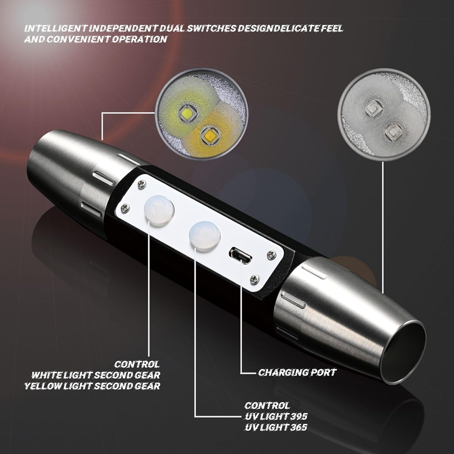 Lumirio Gemstones UV Flashlight, Super Bright Gem Tester for All Stones, Rechargeable Jade Jewelry Test Light, Yellow White UV 365Nm 395Nm Flashlight for Gem Stones Wooden Jewelry image number 1