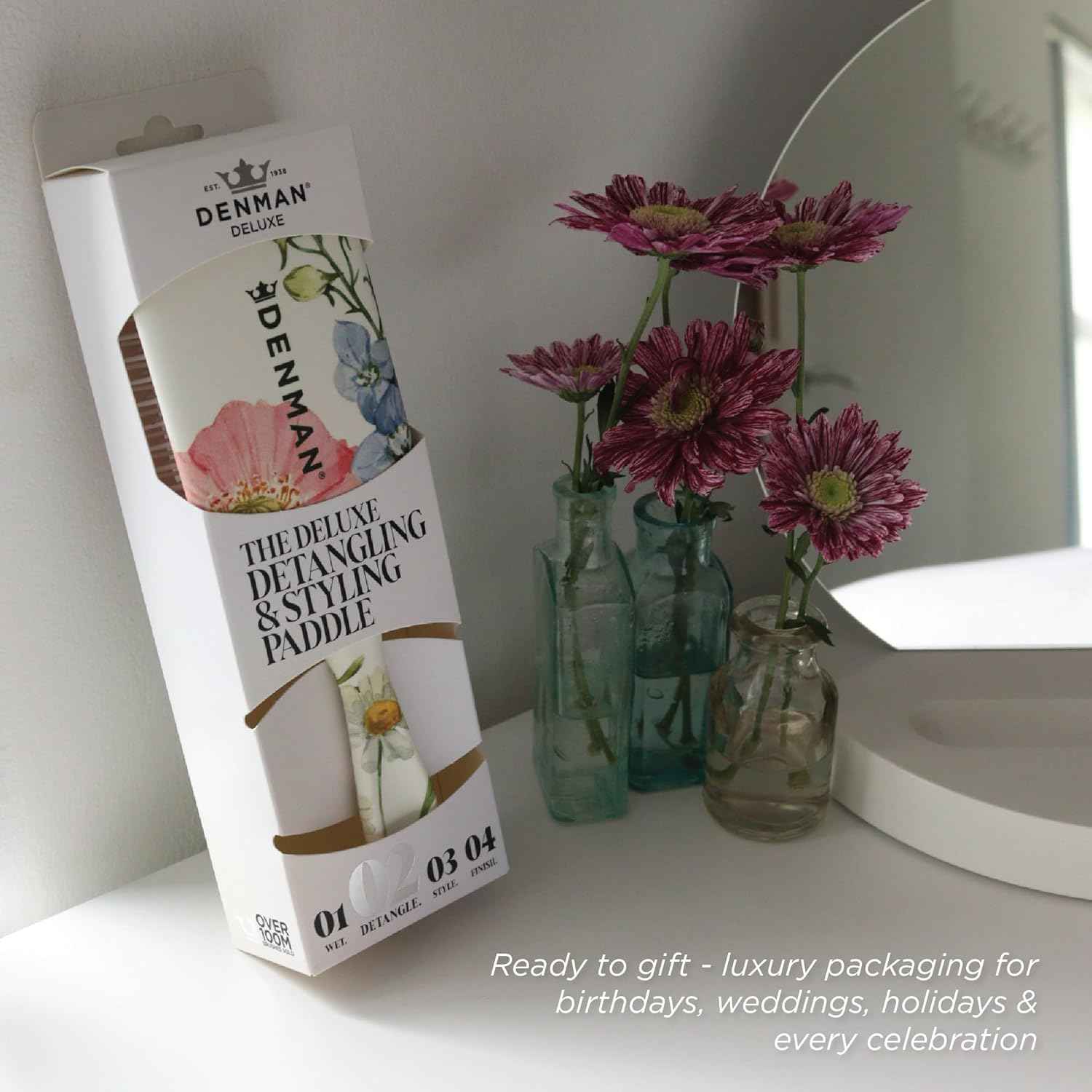 Denman Detangling & Styling Paddle Brush - Wet or Dry Hair Detangler & Styler for All Hair Types Including Curly, Coily, Straight & Long, Thick Hair - for Women & Men, D38 Floral Fantasy image number 5