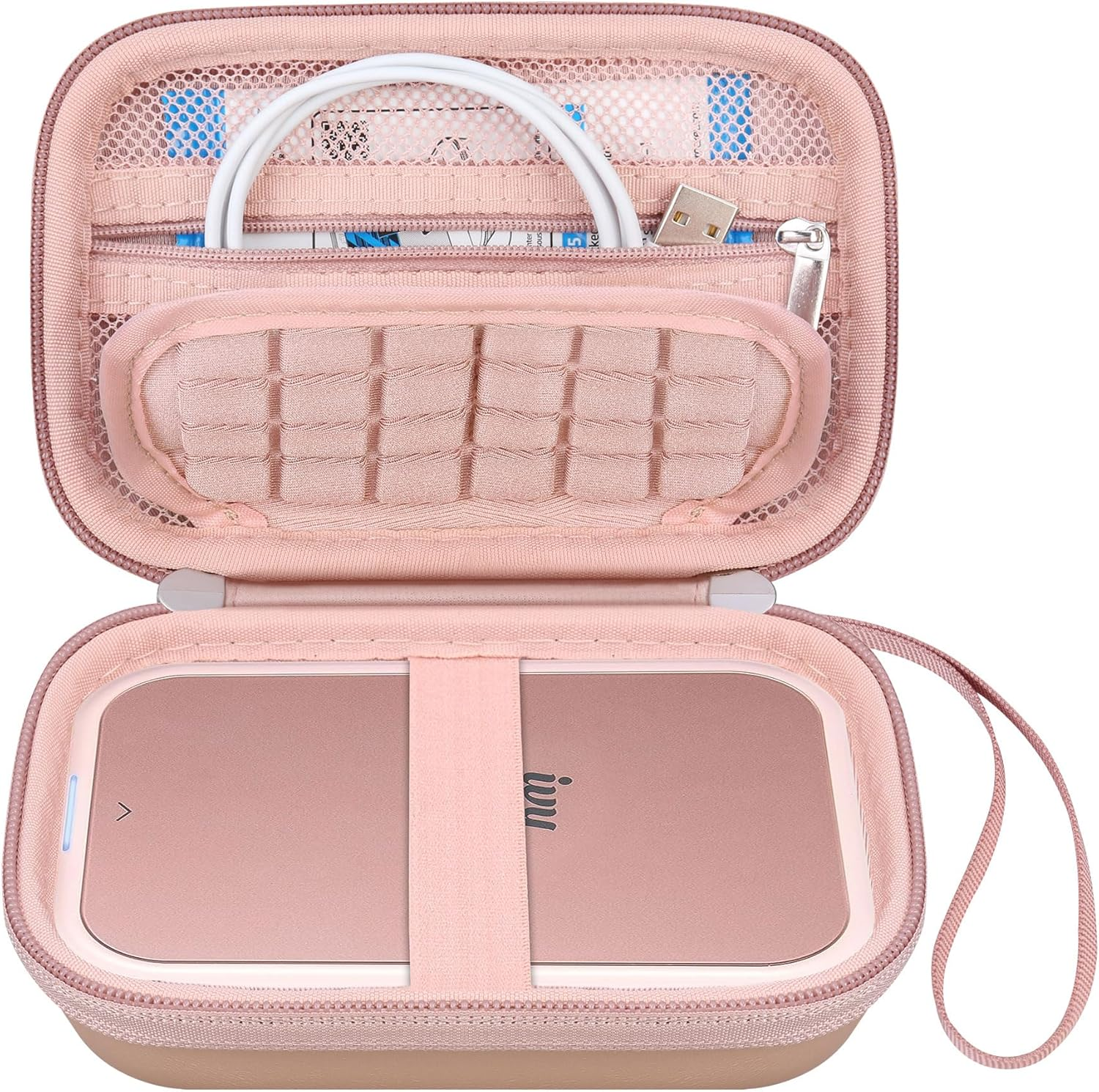 Canboc Hard Case for Canon Ivy 2/ Canon Zoemini 2 Mini Photo Printer Mobile Wireless Bluetooth Instant Camera Printer, Zipper Mesh Bag Fit Photo Paper Cable, Rose Gold