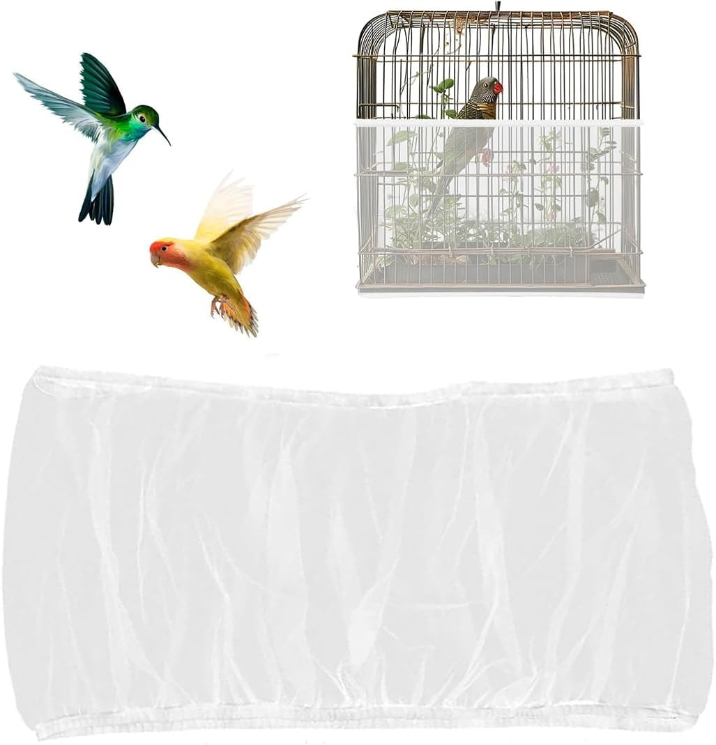 JEYORZY 1 X Bird Cage Cover, Adjustable Bird Cage Cover, Bird Cage Seed Catcher, Protective Net for Bird Cages, Parrots, Nylon Mesh, Suitable for Cages with a Circumference of 152-180 Cm, Black-L
