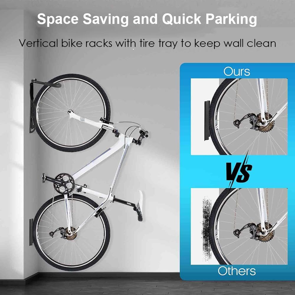 4-Pack Bike Rack, Garage Wall Mount Bike Hanger Storage System, Vertical Bike Hook for Indoor Shed, Easily Hang and Detach, Holds up to 30Kg
