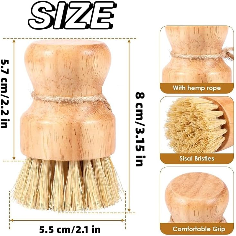 2-Pack Natural Bamboo Palm Pot Brush &ndash; Durable Union & Tampico Fiber Scrubber for Pots, Pans & Vegetables, Eco-Friendly Dish Cleaning Kit image number 1