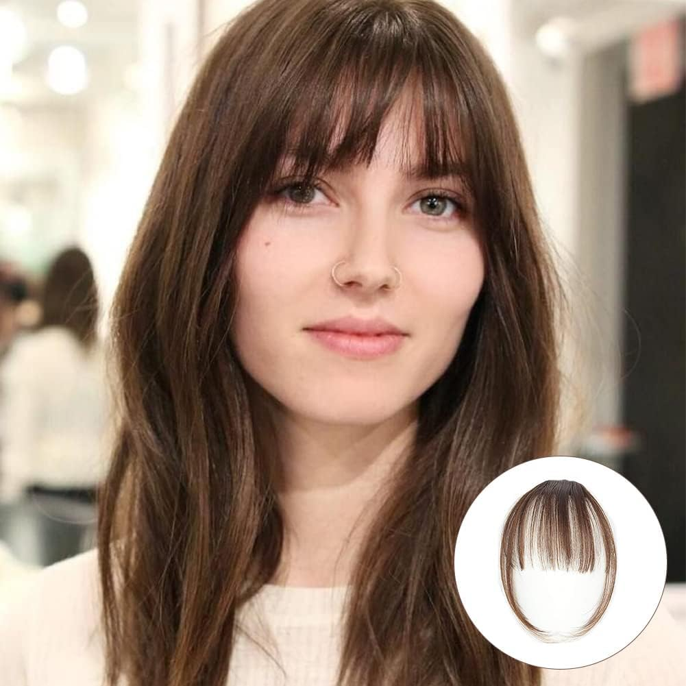 Clip-In Bangs, Clip-In Fringe Real Hair Extensions, Hair Extensions for Women, 2 Pieces (Light Brown, Dark Brown) image number 6