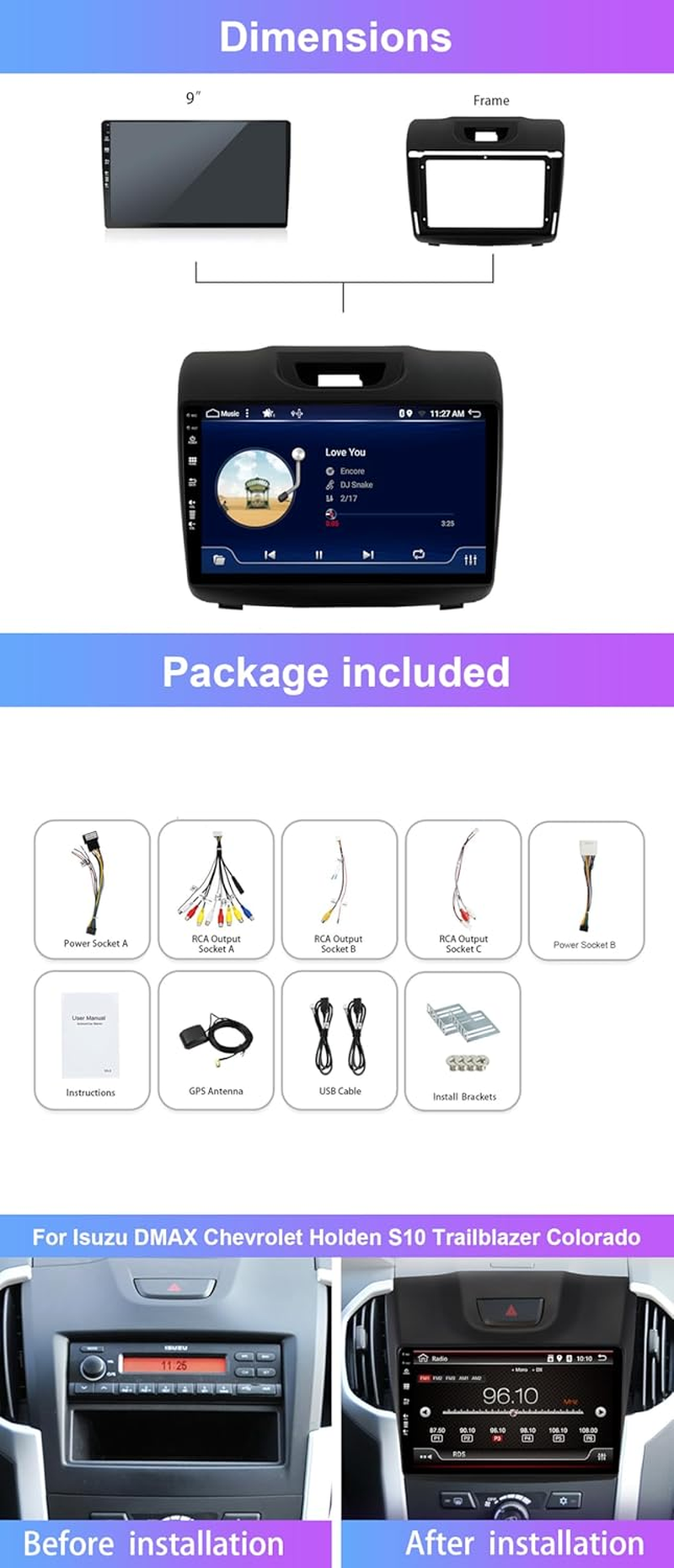 9Inch IPS Car Stereo Radio Head Unit Android for Isuzu DMAX Chevrolet Holden S10 Trailblazer Colorado GPS Navigation Carplay DSP Android Auto Camera FM