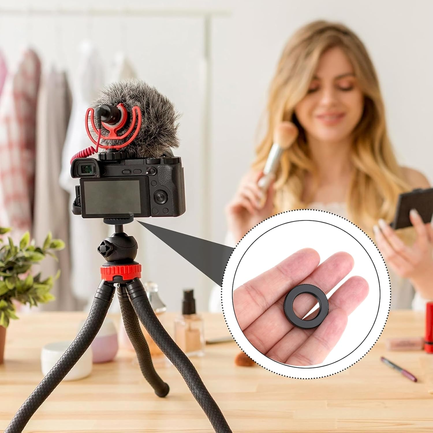 4 Pcs 5/8-27 Double Locking Nut for Microphone Screws,Knurled Lock Microphone Stand Nut,Cold Hot Shoe Adapter Screw,Black Jam Nut for Microphone Photographic Equipment,Dual Lock Nuts image number 5