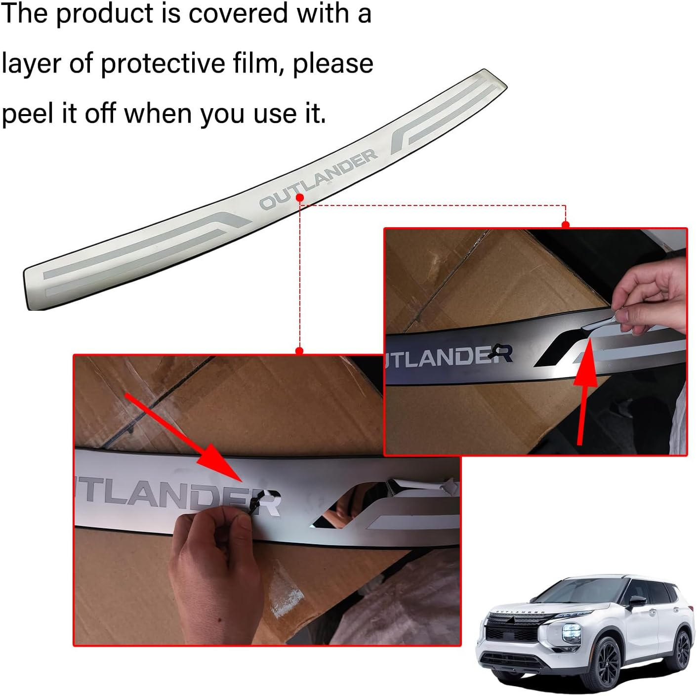GZBFTDH Stainless Steel Rear Bumper Protector, for Mitsubishi Outlander Accessories 2022 2023, Auto Parts Car Tailgate Back Door Sill Cover Scuff Plate Strip Guard Protection,Silver image number 2