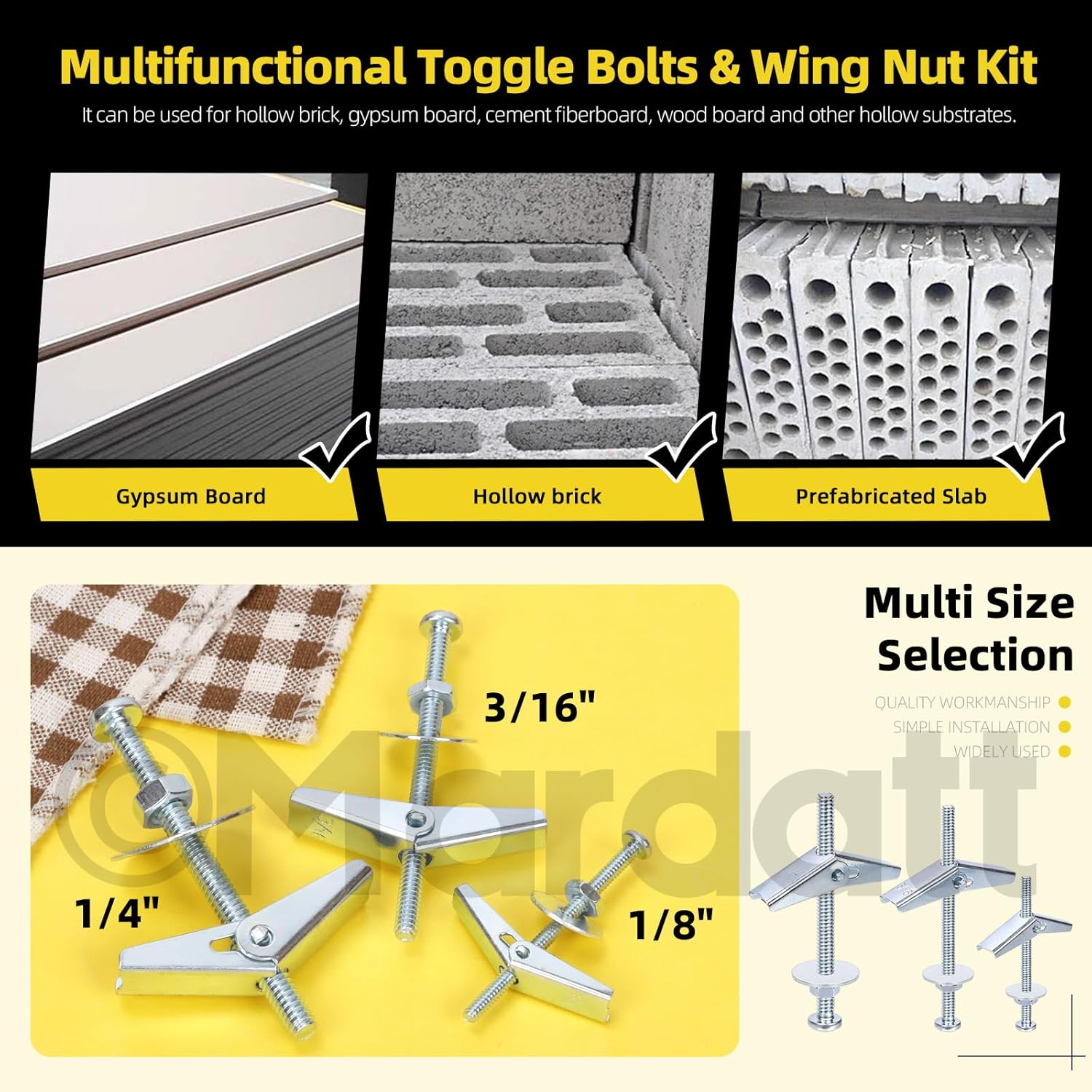 30 Sets 1/4" Toggle Bolts and Wing Nuts, Metal Toggle Bolts round Head Toggle Wing Nut Bolt Set Butterfly Toggle Anchors for Hanging Heavy Items on Drywall image number 3