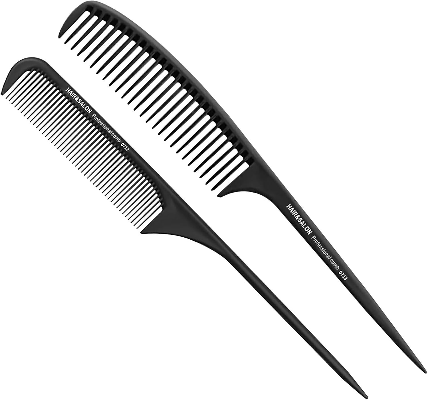 Carbon Fibre Tail Combs, 2 PCS Plastic Rat Tail Combs, Fine Tooth Teasing Comb for Women & Men, anti Static Long Handle Comb for Salon, Hairdressing, Barber, Sectioning Hair, Wet/Dry Fine Hair image number 1