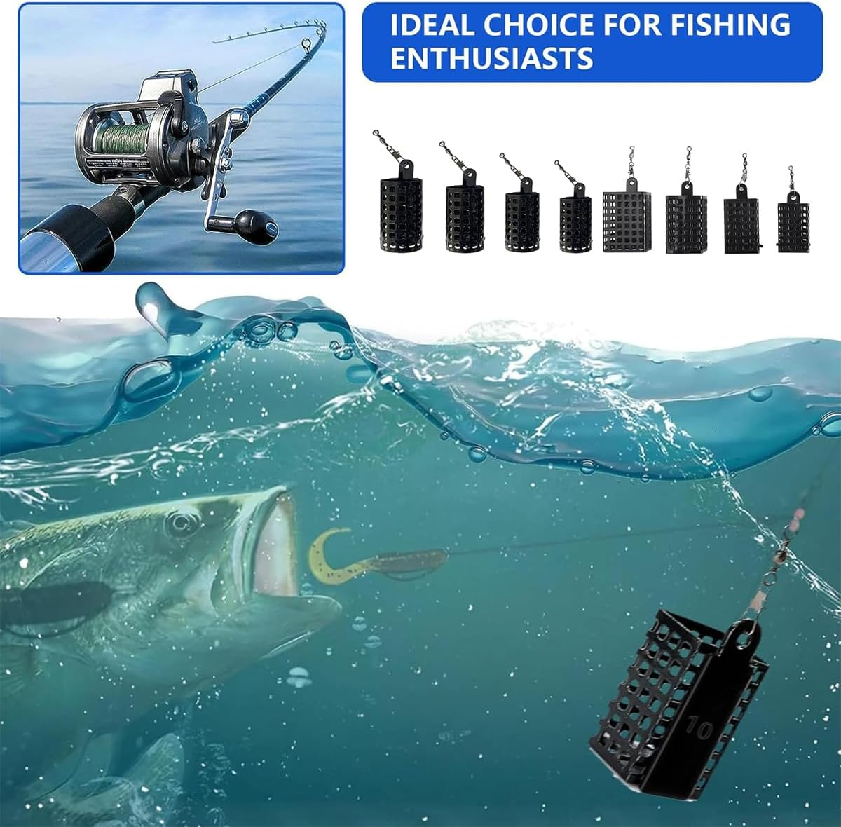 AIMALL 3-Piece Stainless Steel Fishing Bait Cage, Durable round and Square Feeder Set with Snap Fasteners, Ideal for Carp and Freshwater Fishing