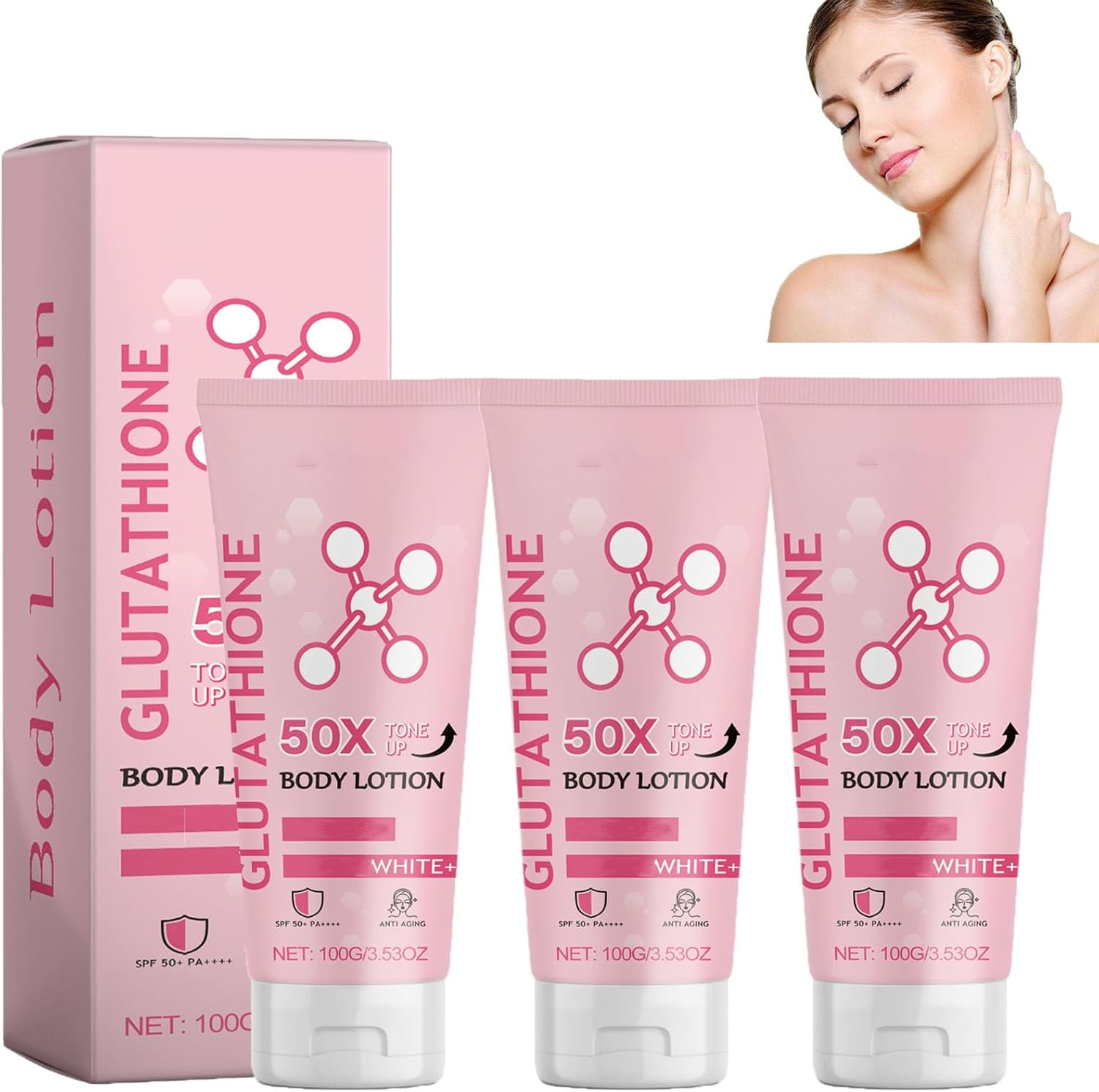 Glutathione 50X Tone up Body Lotion, Glutathione Body Lotion, Moisturizing and Soft Skin,Fair and White Body Lotion for Dry Skin, Firming & Revitalizing for All Skin Types, All over Body Lotion (3Pcs)