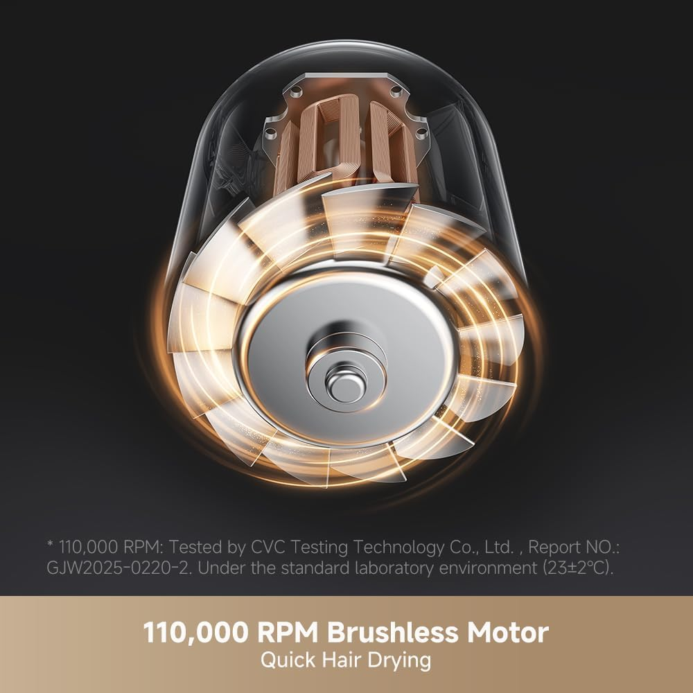 MOVA Shine 10 Upgraded Hair Dryer for All, Exclusive Aeroblossom Technology, 110,000Rpm Brushless Motor, Plasma Hair Care, 1000T/S NTC Monitoring, Multiple Drying Modes, Silver image number 2