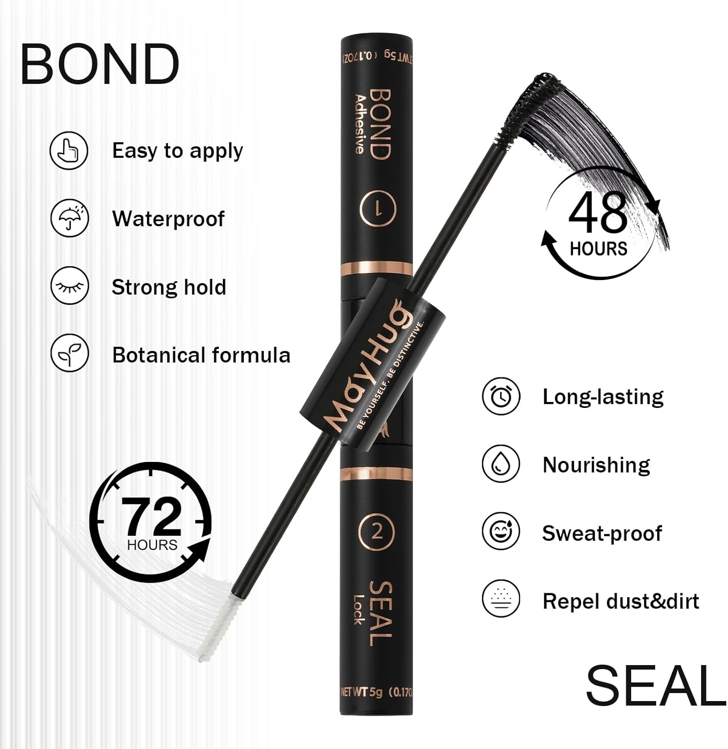 Mayhug Lash Bond and Seal, 2 in 1 Lash Glue Long Lasting Strong Hold, 10Ml Lash Bond and Seal Waterproof Lash Cluster Glue for DIY Lash Clusters, Gentle Lash Glue (Black) image number 3