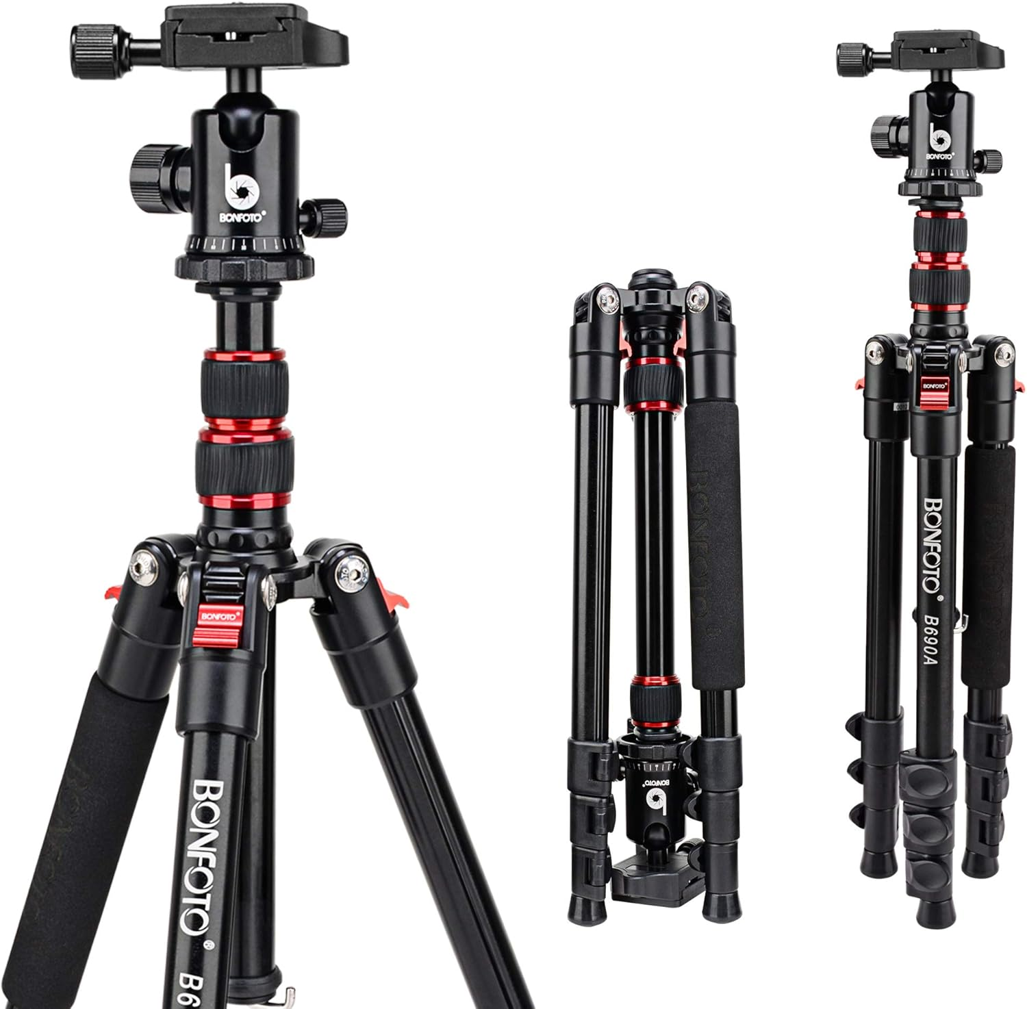 BONFOTO B690A Camera Tripod for Travel,Lightweight Aluminum Portable DSLR Tripod with 360 Degree Ball Head and Carry Bag, Camera Stand for Ring Light & Canon Nikon Sony DSLR image number 1