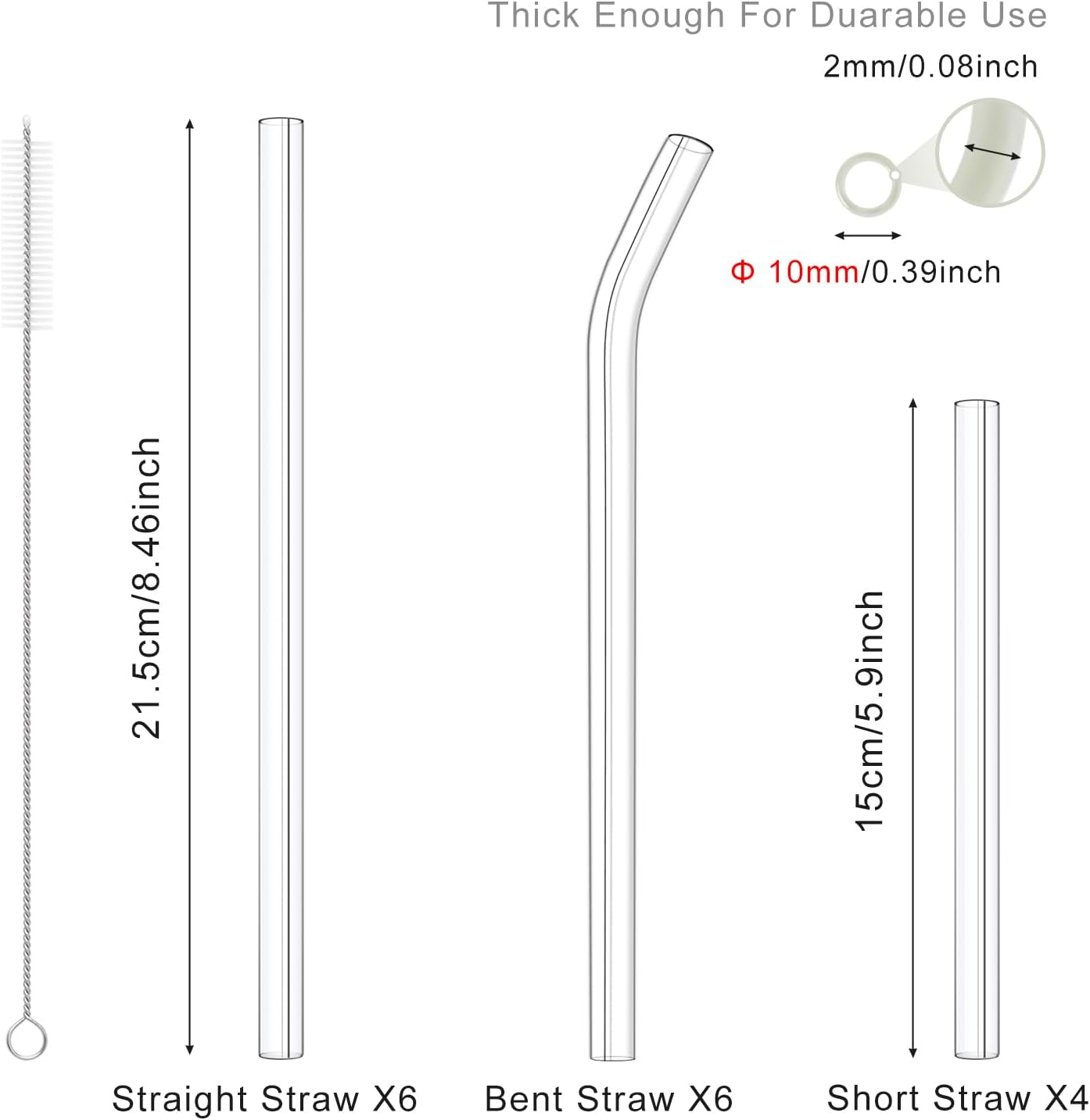 Kiemeu 16 Pack Clear Glass Straws for Drinking, &Phi;10 Mm Wide Straws for Smoothies, Cocktail and Other Drinks, Family Pack image number 1