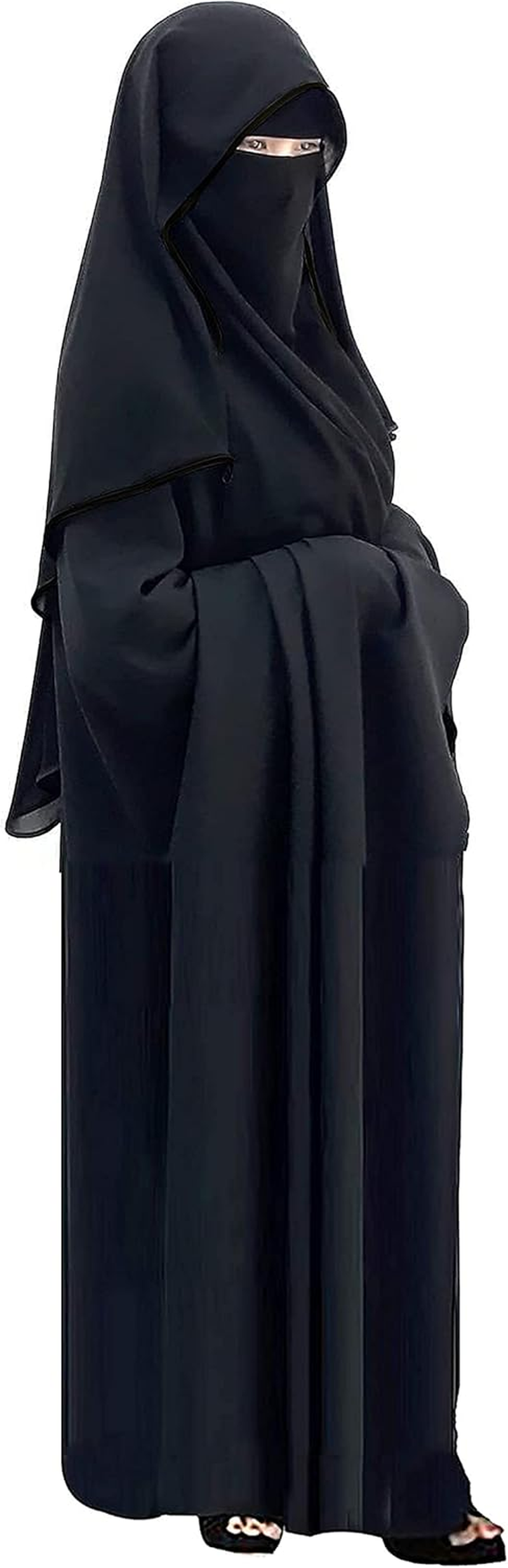 Chiffon Saudi First Class Quality Long Saudi Niqab Burqa Hijab Face Cover Veil Islam Islamic Jilbab (Black X Black Satin), Black X Black Satin image number 5