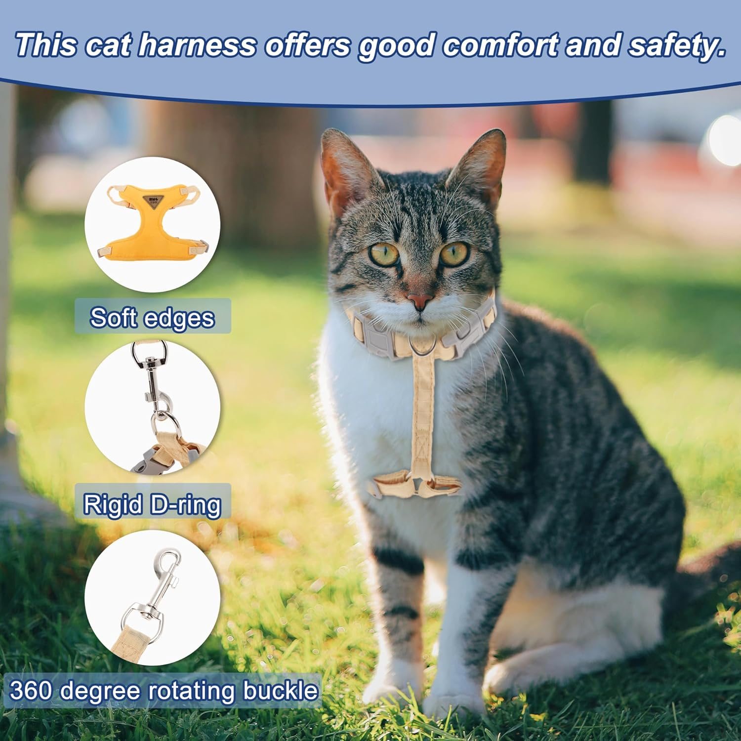 CAPASTEC Soft Cat Harness and Leash Set, Breathable Kitten Harness, Yellow, L image number 2