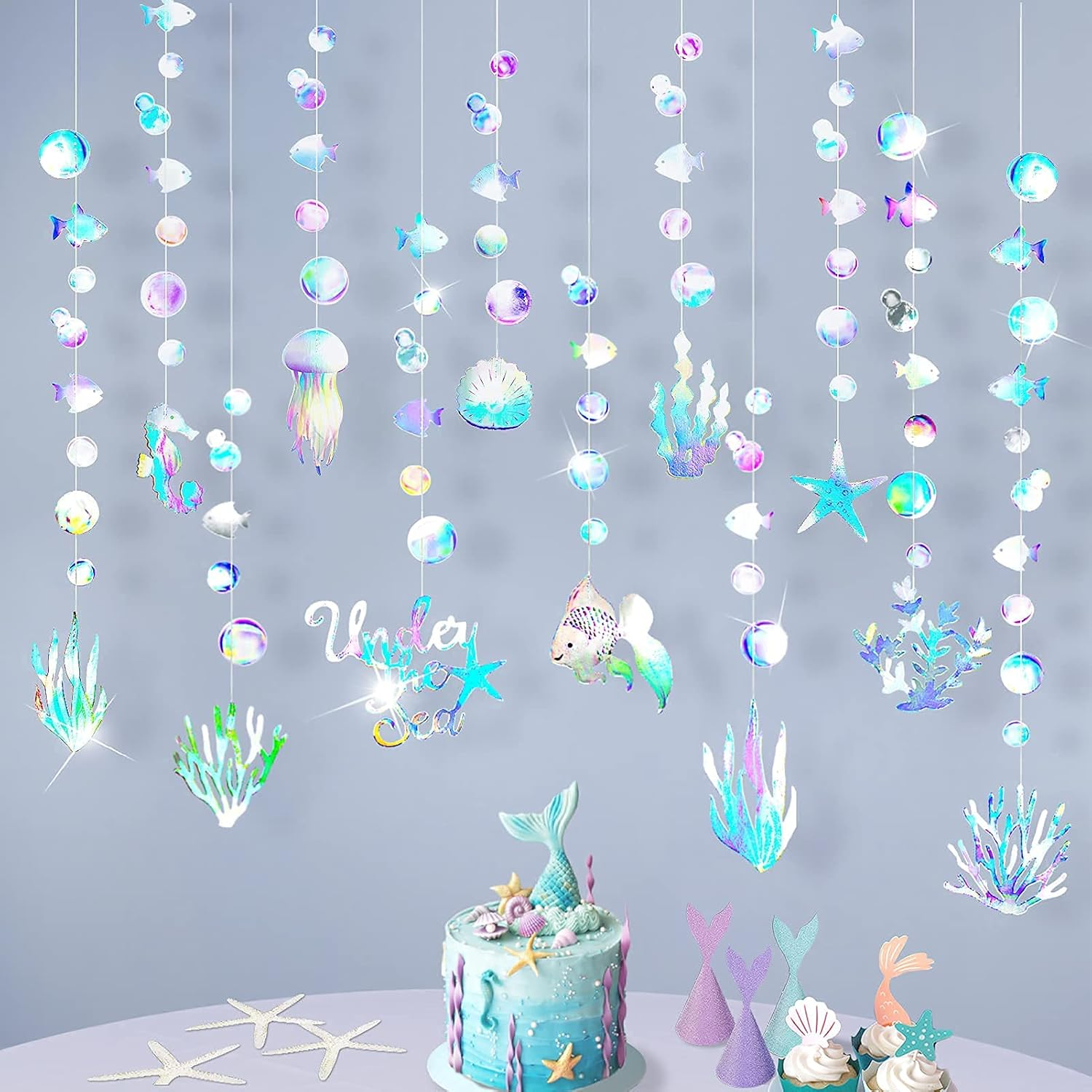 Iridescent under the Sea Party Garland Decoration for Mermaid Birthday Party Decorations Ocean Theme Banner Streamer Backdrop for Baby Shower Party Supplies