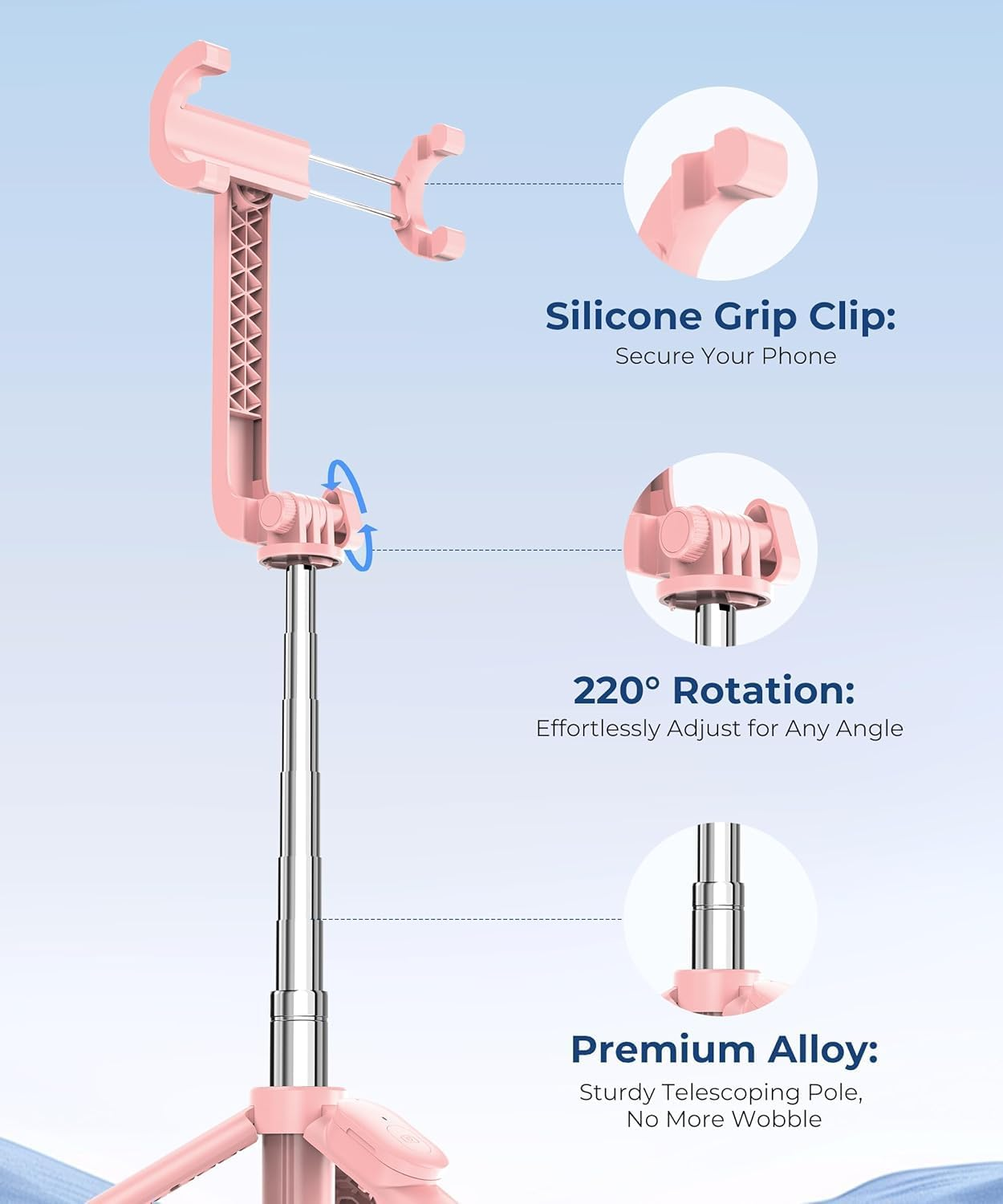 Fuloview 67&rdquo; Phone Tripod & Selfie Stick，Cell Phone Tripod with Wireless Remote,Extendable & Travel Tripod,For Photograph,Live Streaming,Compatible with Iphone/Android (Pink)