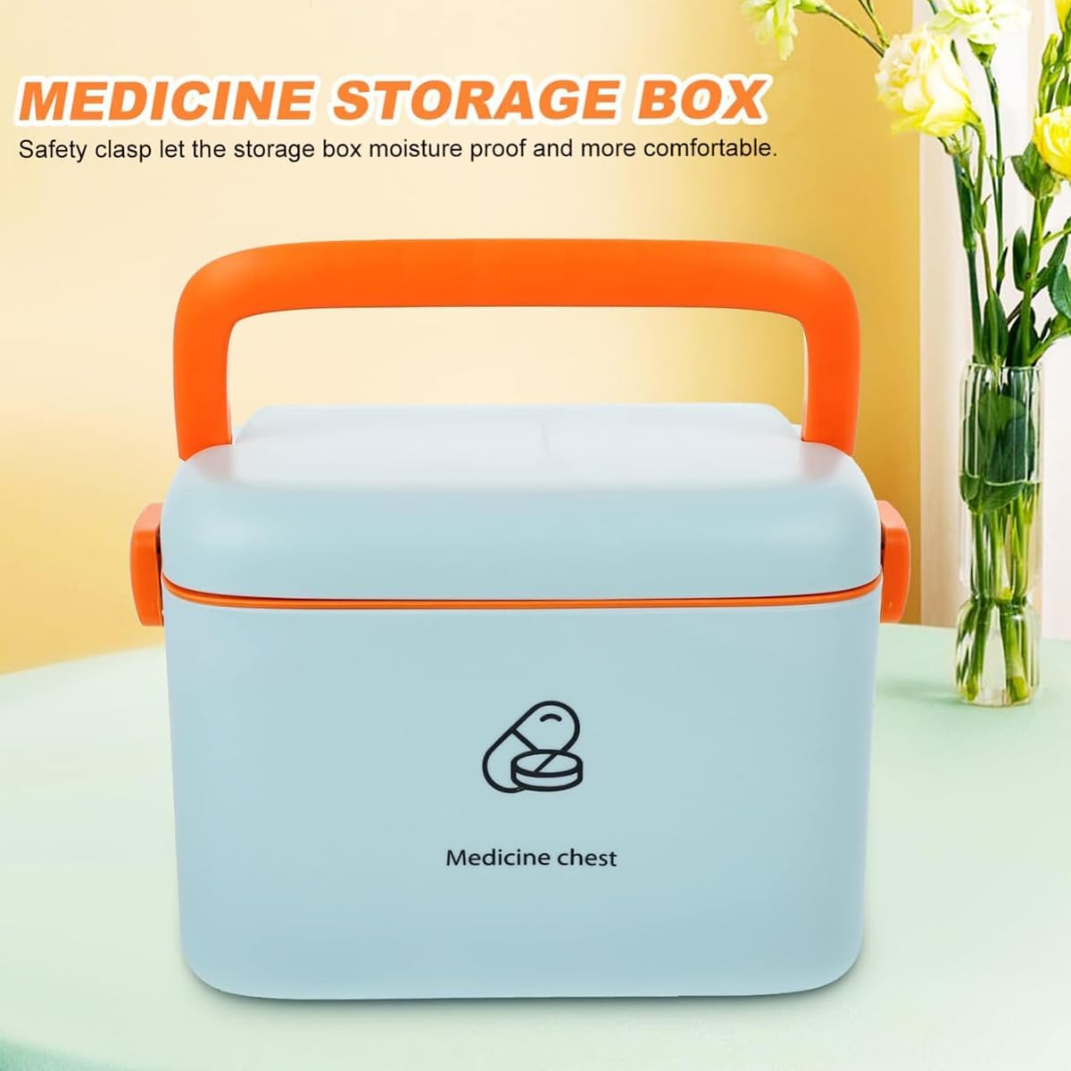 AIMALL Large Capacity PP Medicine Storage Box with Handle for Home Office Travel, Portable Light-Proof Moisture-Proof First Aid Kit, 12.9&times;8.6In & 9&times;6.2In