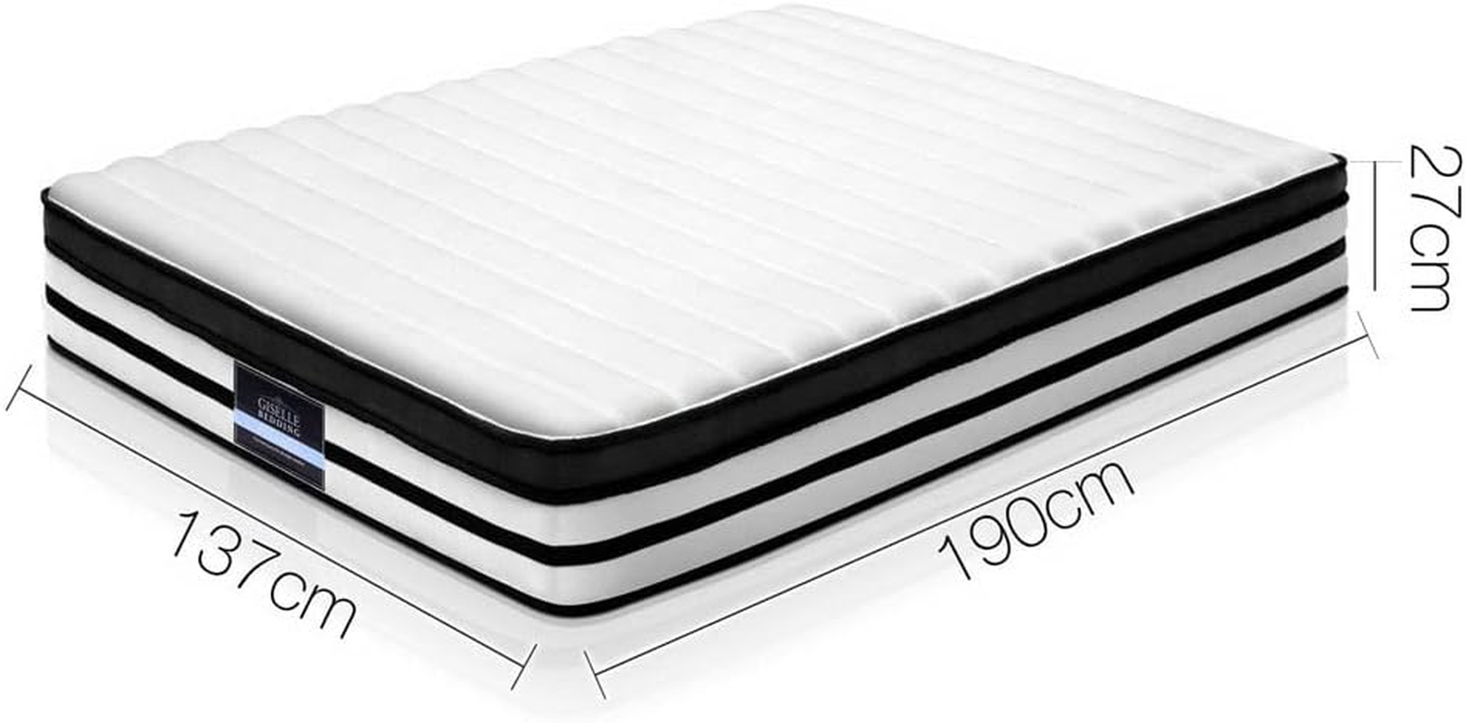 Giselle Bedding Double Mattress Bed Foam Mattresses 27Cm Thickness, with 5-Zone Pocket Spring System and Breathable Euro Top, 5Yrs Warranty, Medium Firm, White + Blackwith Vacuum Packed image number 6