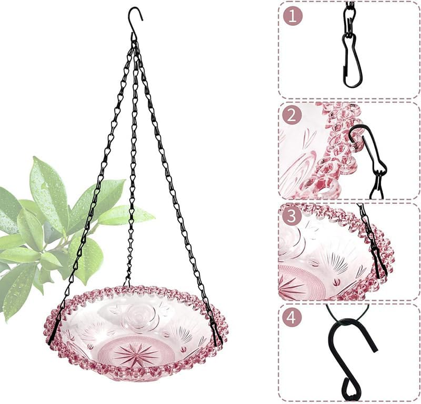 AIMALL Hanging Bird Bath & Feeder, Glass Bowl with Metal Chain, Outdoor Bird Water Feeder for Balcony, Garden, and Fence, Decorative Hanging Bird Tub image number 6