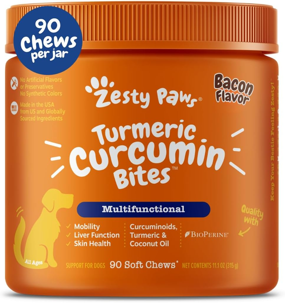 Zesty Paws Turmeric Curcumin with Bioperine for Dogs - Dog Joint Supplement with Coconut Oil & Black Pepper Extract - Soft Chews for Canine Immune System Support - Bacon Flavor - 90 Count image number 5