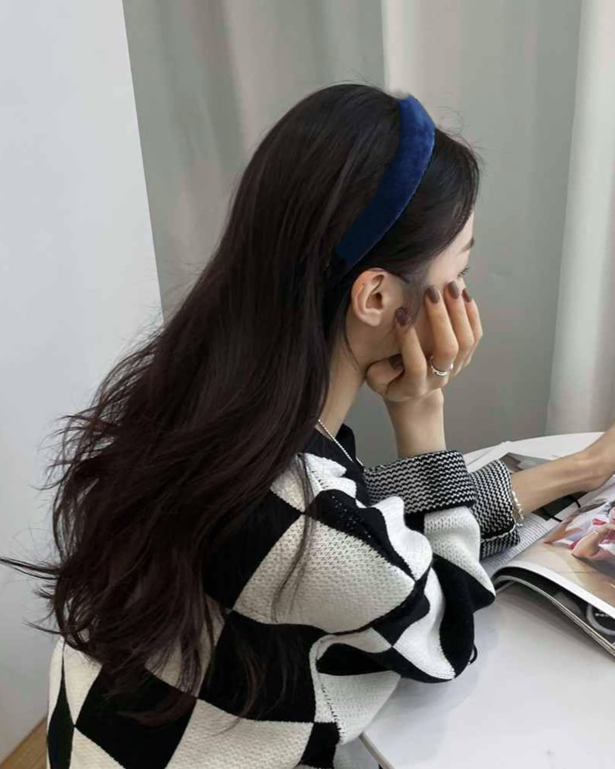 YOCDNOV 1 Piece Retro Style Velvet Padded Headbands - Classic Pink Headband Hair Band Women Wide Headband 3Cm Hair Accessories (Royal Blue) image number 4