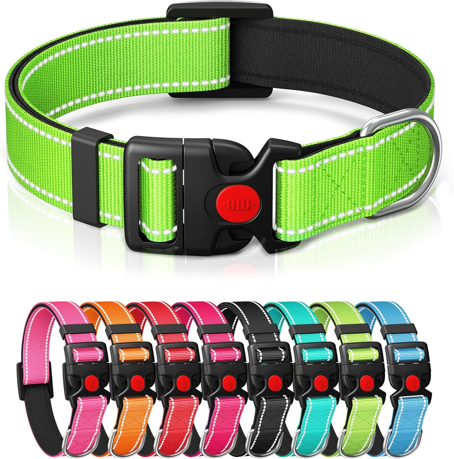 Reflective Nylon Dog Collar with Safety Buckle, Adjustable Pet Collars with Soft Neoprene Padding (Orange, M)