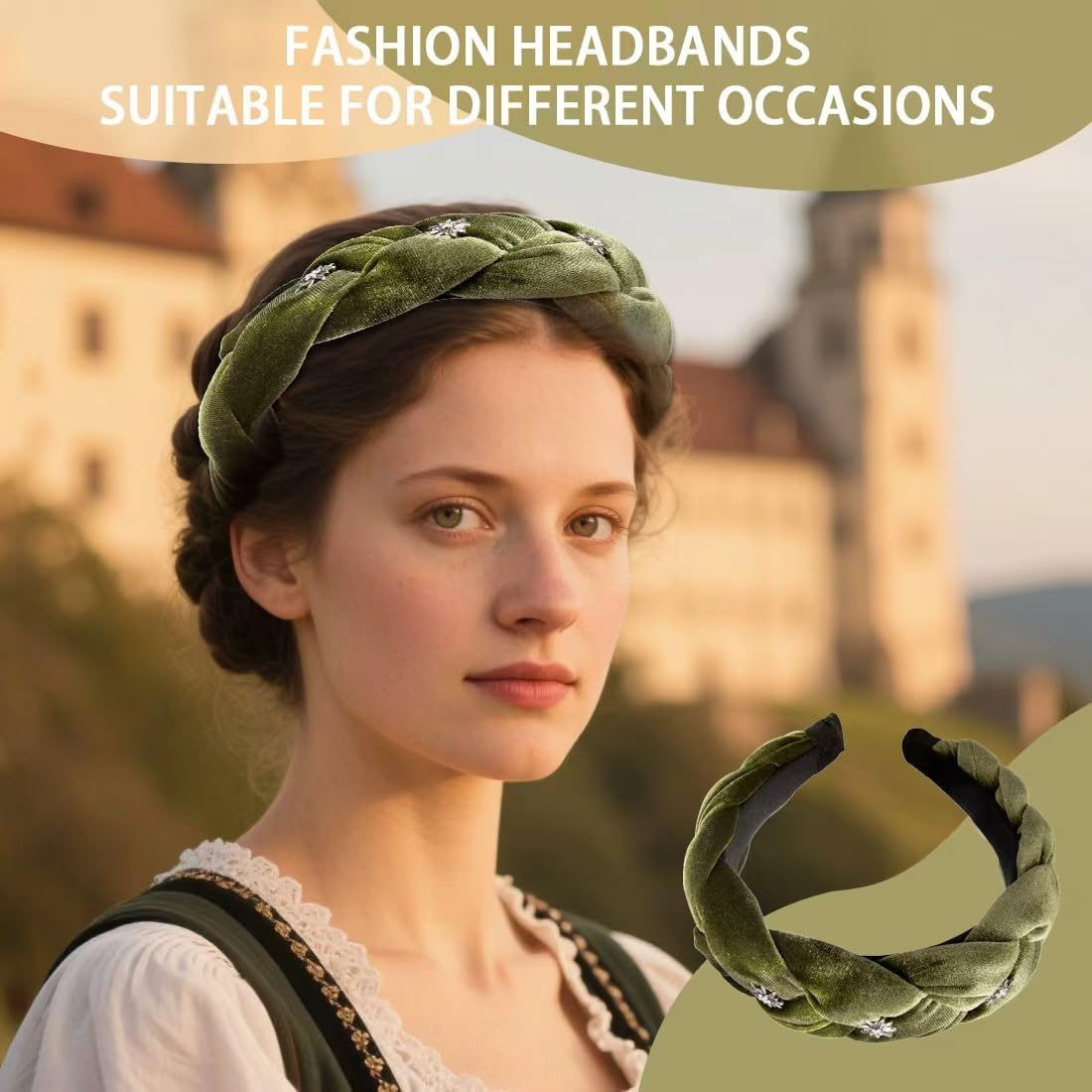 JYNVO Costume Headband Braided with Edelweiss, Oktoberfest Hair Accessories, Wide Padded Headband for Women and Girls