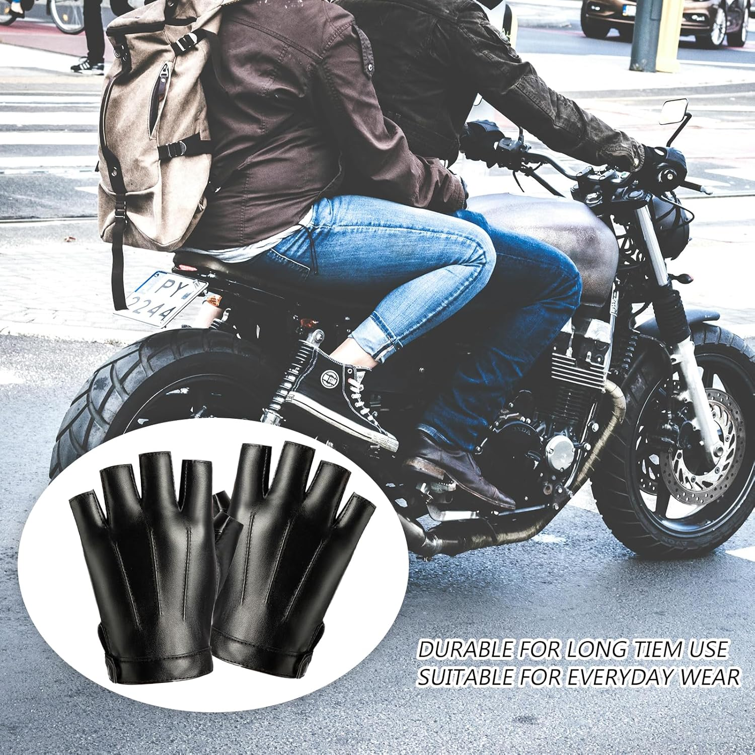 Xlihdzum Fingerless PU Faux Leather Gloves, Half Finger Outdoor Sport Glove - Black Gloves Costume Fingerless, Black Biker Punk for Festivals, and Cosplay Events, Women and Men