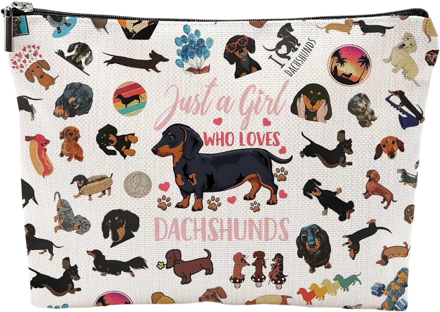 Cosmetic Bag for Girls Dachshund Makeup Bag with Zip for Girlfriend Dachshund Gifts for Animal Lovers Portable Toiletry Bag Women for Travel Everyday Life image number 1