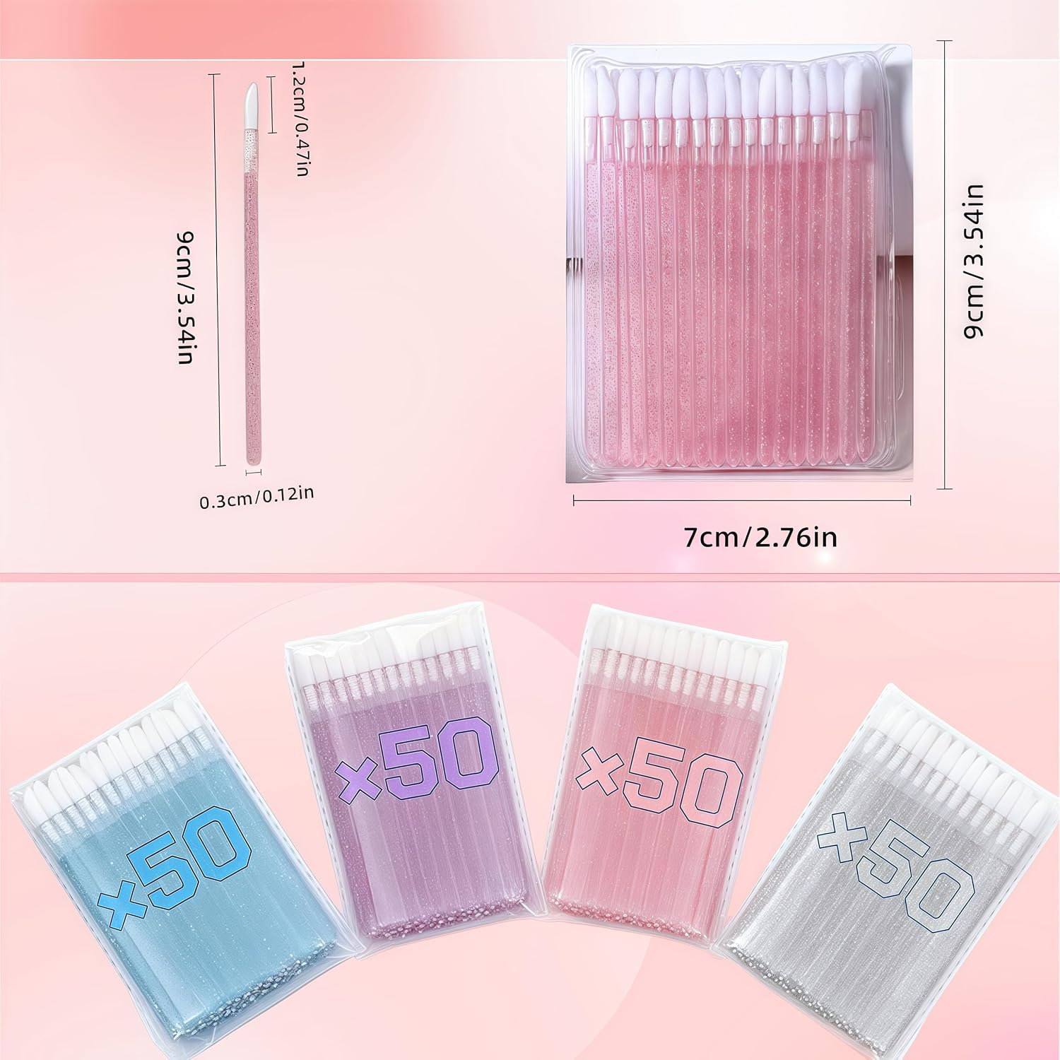 QIAOXUFE 200Pcs Make-Up Lipstick Brush, Lip Gloss, Concealer Brush, Lipstick Stick Applicator, Lip Applicator Tool for Perfect Lip Makeup（50Pcs Pink+50Pcs Blue+50Pcs Purple+50Pcs Black)Crystal Stick Lip Brush image number 5