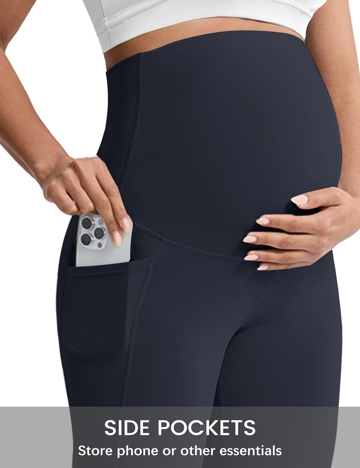Mama Land Buttery Soft Maternity Flare Leggings over the Belly 29"/32"/34" - Workout Yoga Pregnancy Pants with Pockets image number 2