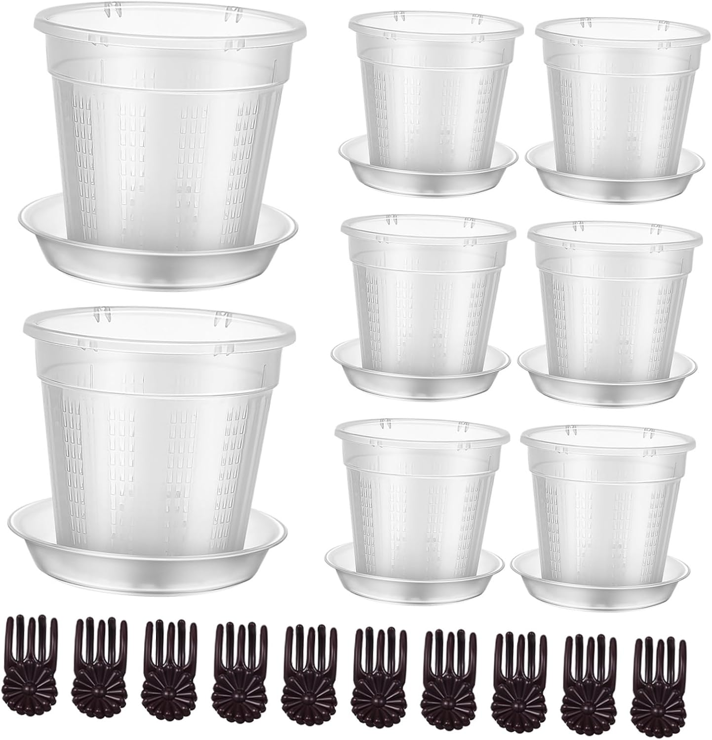 HYTROVE 8Pcs Clear Orchid Pots with Drainage Holes of Slotted Transparent Flower with Saucer for Indoor and Outdoor Gardening