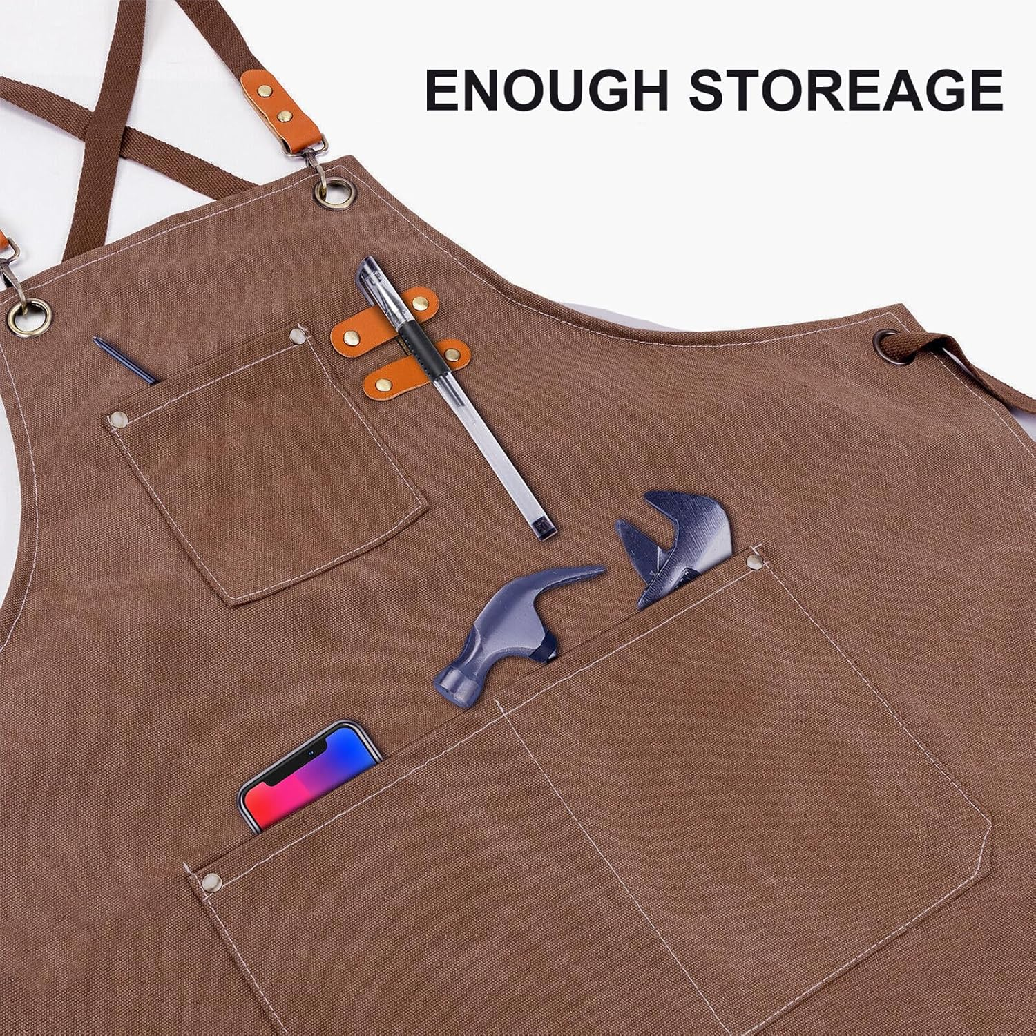 MODY RODY Durable Chef Apron with Pockets for Cooking in Kitchen, Cross Back Protective Waitress Aprons for Men Women Serves Baker Artist Craftsman - Black image number 2