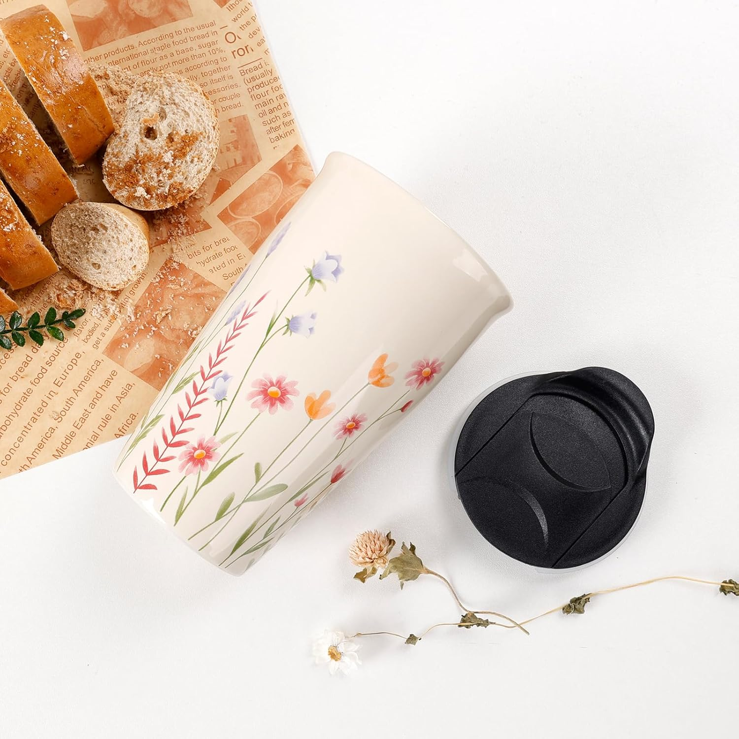 Umlaca Ceramic Coffee Mug with Lid, Double Wall Coffee Travel Mug Ceramic Tumbler 12 Oz, Reusable Tall Cup, Portable, Splash Resistant Lid for Hot Tea Cold Beverage Coffee Tumbler, Dishwasher Safe image number 6