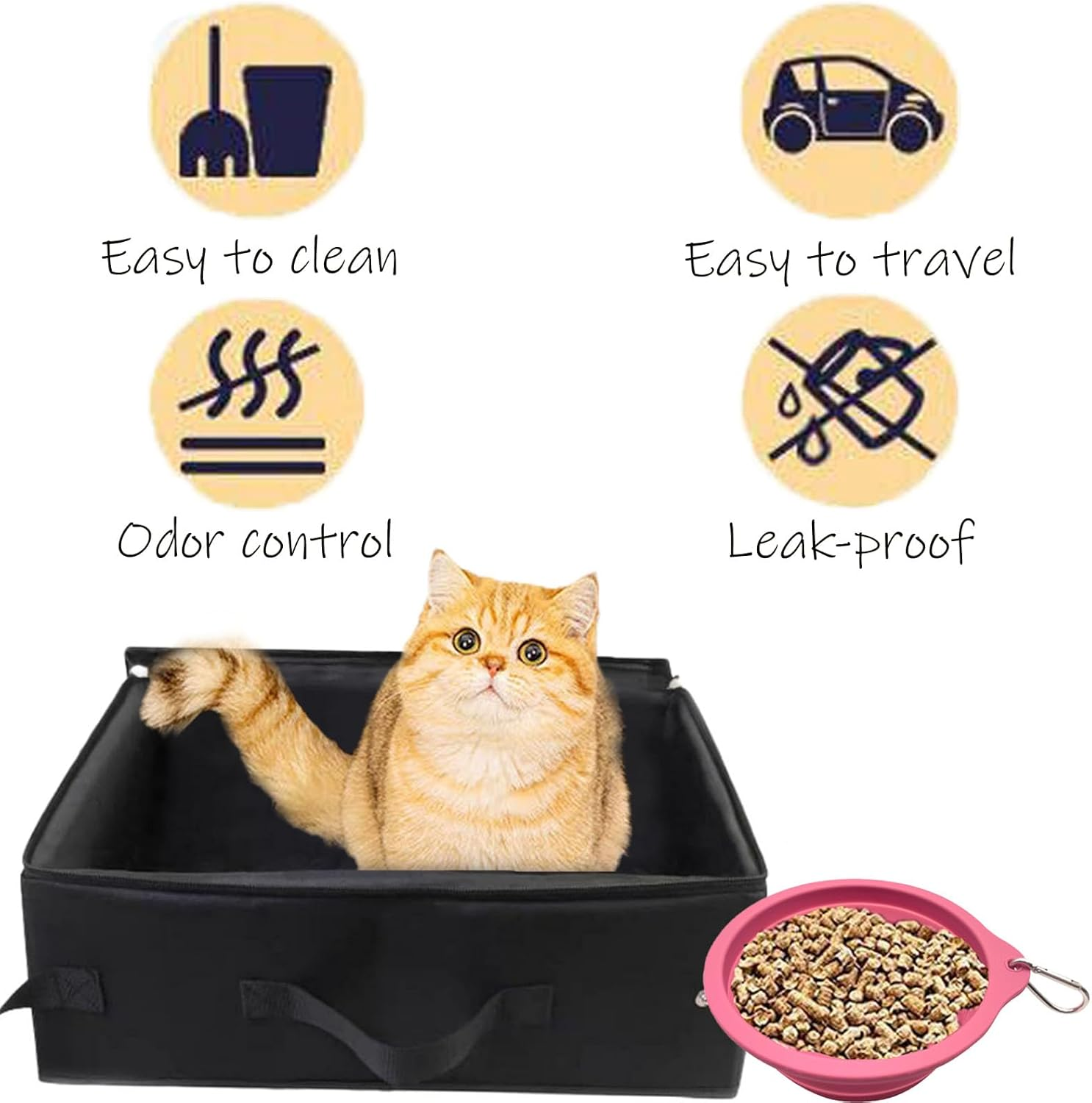 REGODI Travel Litter Box for Cats - Portable & Collapsible Cat Litter Box with Zipper Lid, No Smell & Leak-Proof Design, Easy Clean Foldable Litter Case for Car Travel, Airplane & Outdoor Use