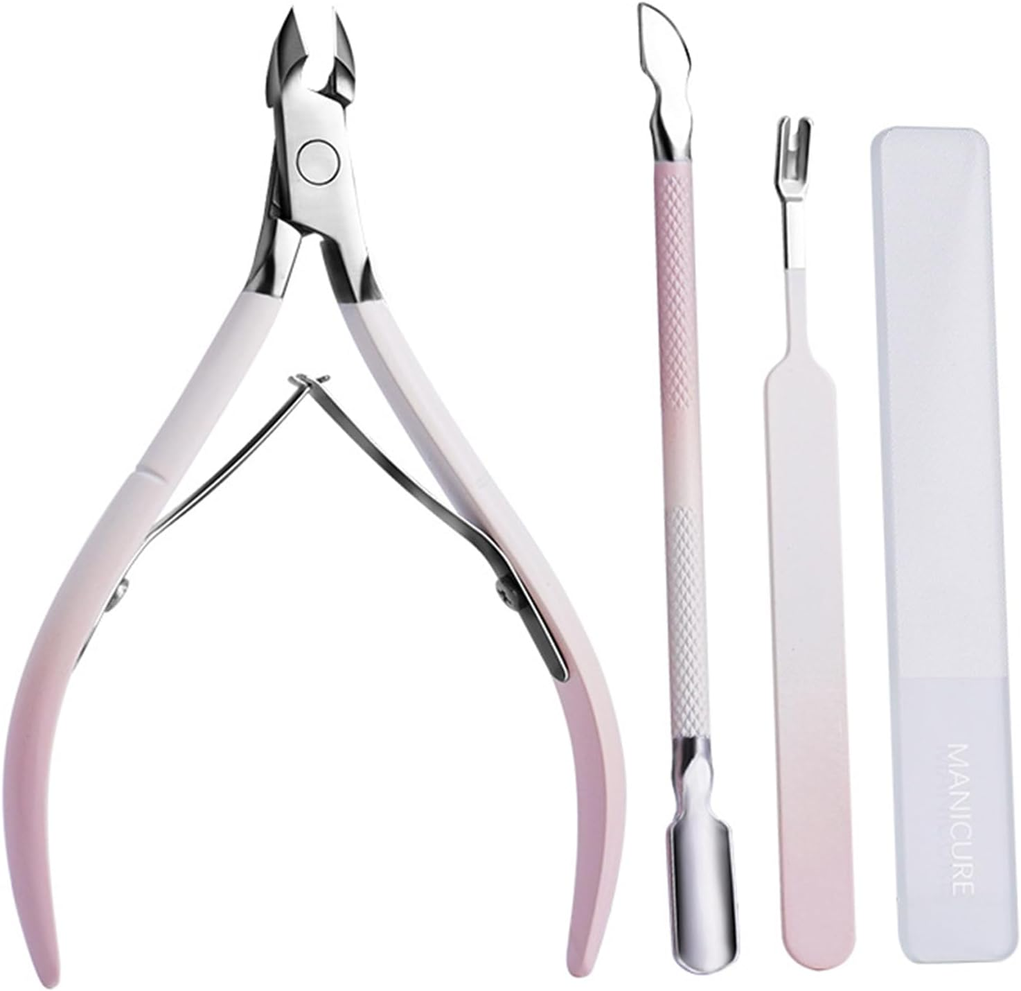 Professional Cuticle Remover & Manicure Kit: Cuticle Cutter, Trimmer, Clippers & Nail Tools Set, Dual-Ended Pusher & Glass Nail File (4-Piece in Leather Case) image number 1