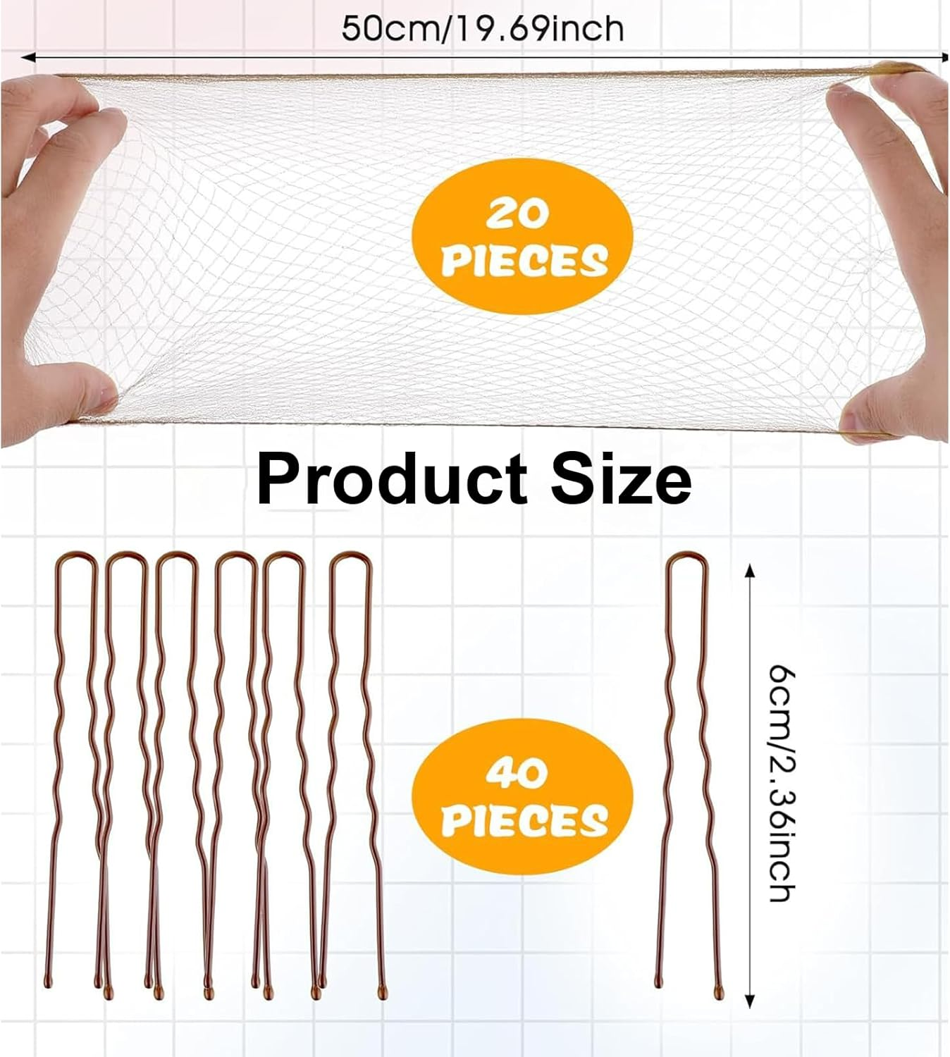 Rhoyee Hair Nets and U-Shaped Hair Pins Set &ndash; 20PCS Invisible Elastic Mesh Nets + 50PCS Hair Pins &ndash; Brown Hair Accessories for Buns, Ballet Dancers, Nurses, Women & Girls image number 1