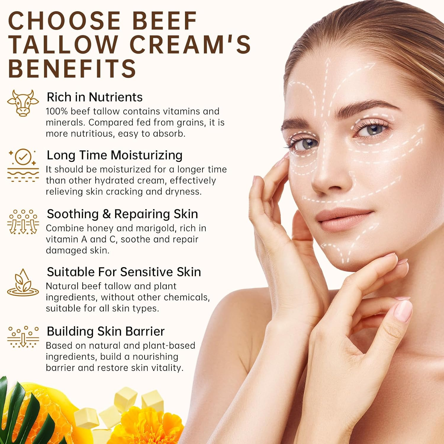 Beef Tallow Cream for Skin, Organic Beef Tallow Face Cream for Dry Skin, Deep Moisturizing Tallow Body Butter Lotion for Cracked Skin, Beef Tallow Moisturizer, 2 OZ. image number 6