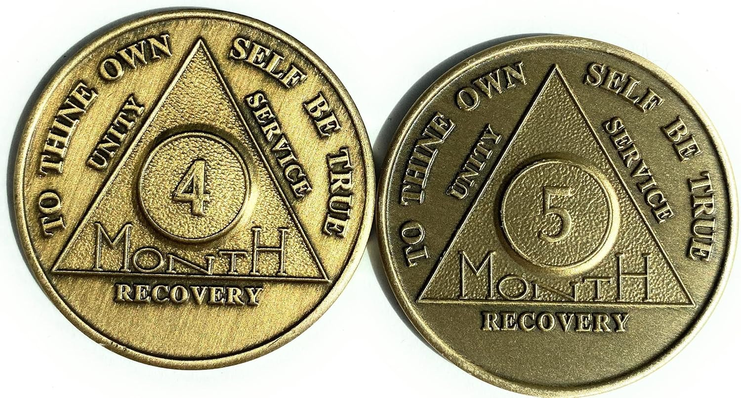 Wendells 4 Month and 5 Month Bronze AA Medallion Sobriety Chip Set image number 1