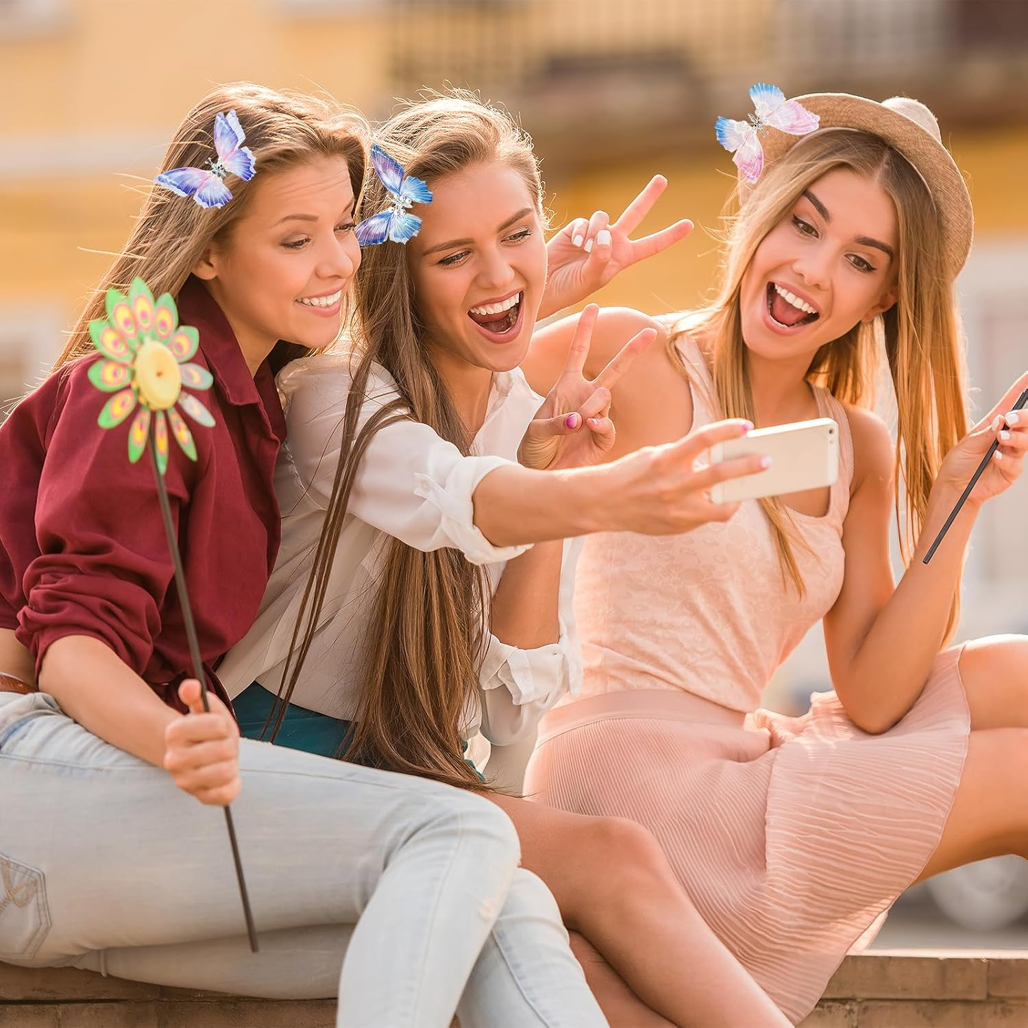 Set of 4 Butterfly Hair Clips Girls, 3D Butterfly Hair Accessories, Movable, Glitter Colour Gradient Hair Accessories, Women Children, Butterfly Hair Clip Decoration, Butterfly Clip Set for Bridal