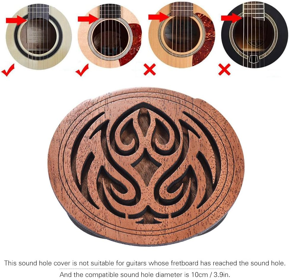 Guitar Wooden Soundhole Sound Hole Cover Block Feedback Buffer Mahogany Wood for EQ Acoustic Folk Guitars image number 3