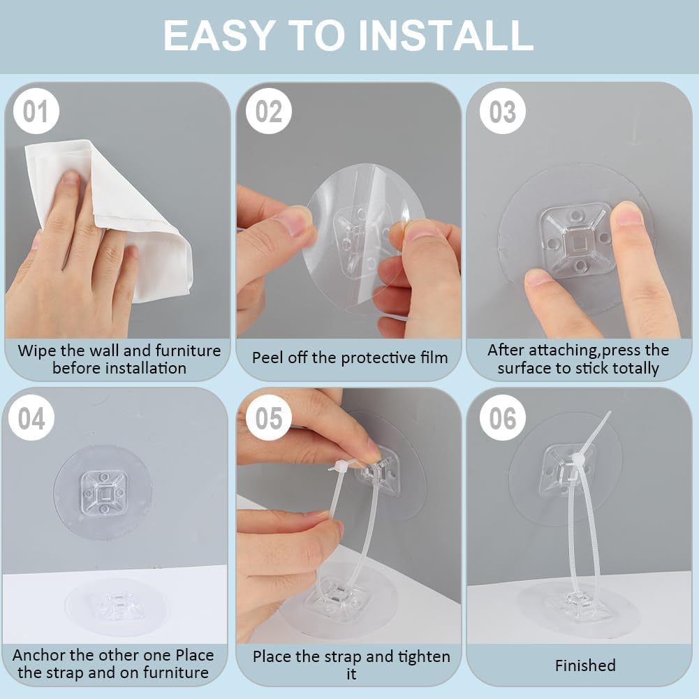 No Drill Self-Adhesive Furniture Wall Anchors, 30 Pieces Furniture Prevent Falling anti Tip Furniture Wall Anchors,Self-Adhesive Wall anti Tip Furniture Anchors